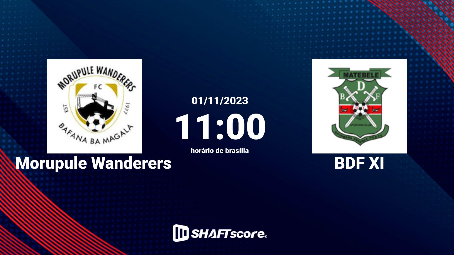 Estatísticas do jogo Morupule Wanderers vs BDF XI 01.11 11:00