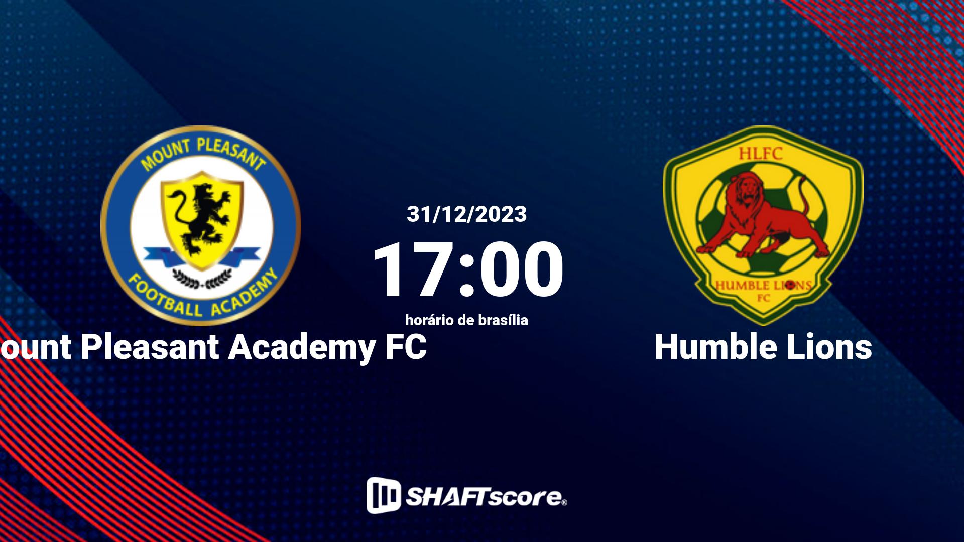 Estatísticas do jogo Mount Pleasant Academy FC vs Humble Lions 31.12 17:00