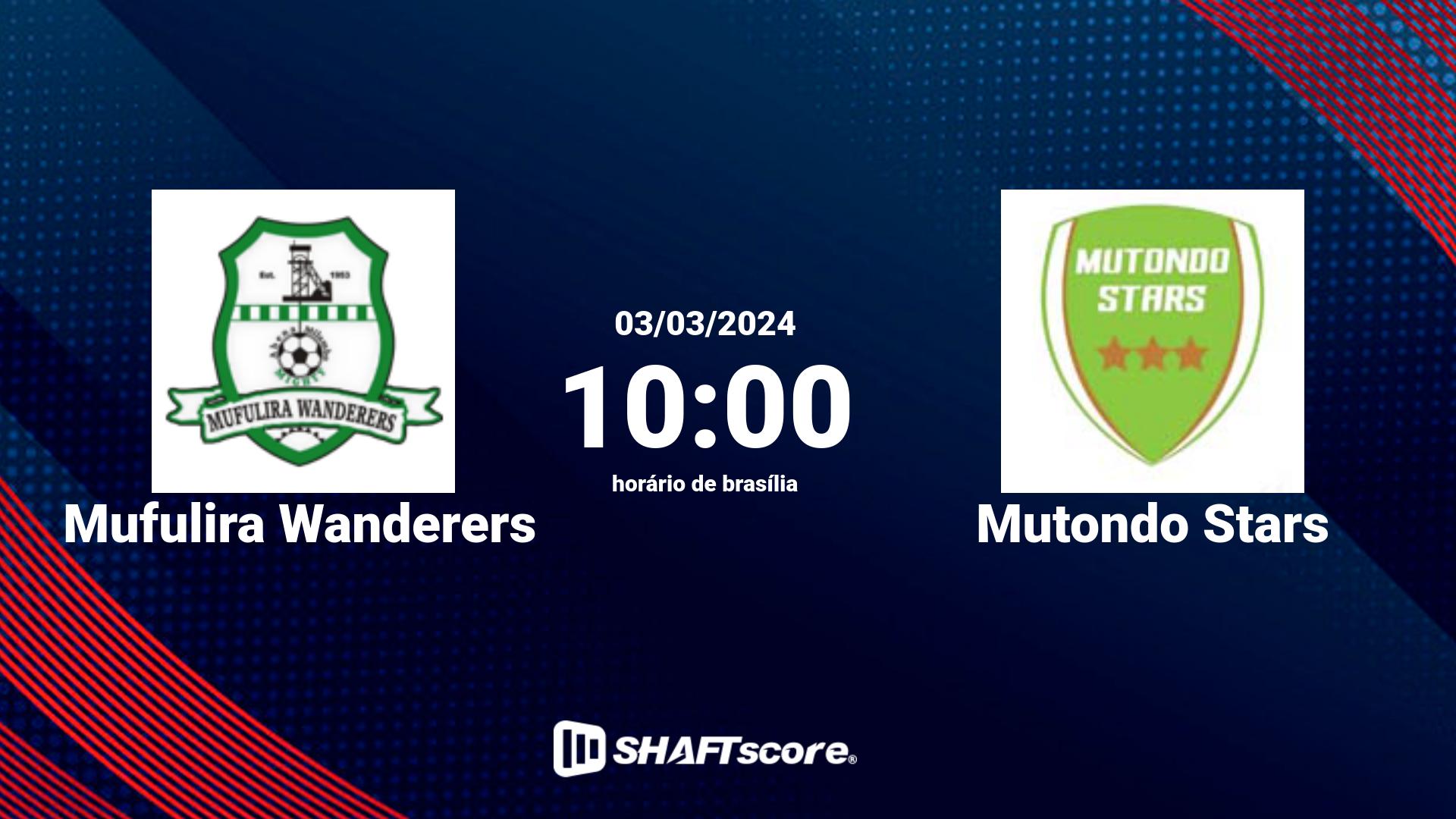 Estatísticas do jogo Mufulira Wanderers vs Mutondo Stars 03.03 10:00