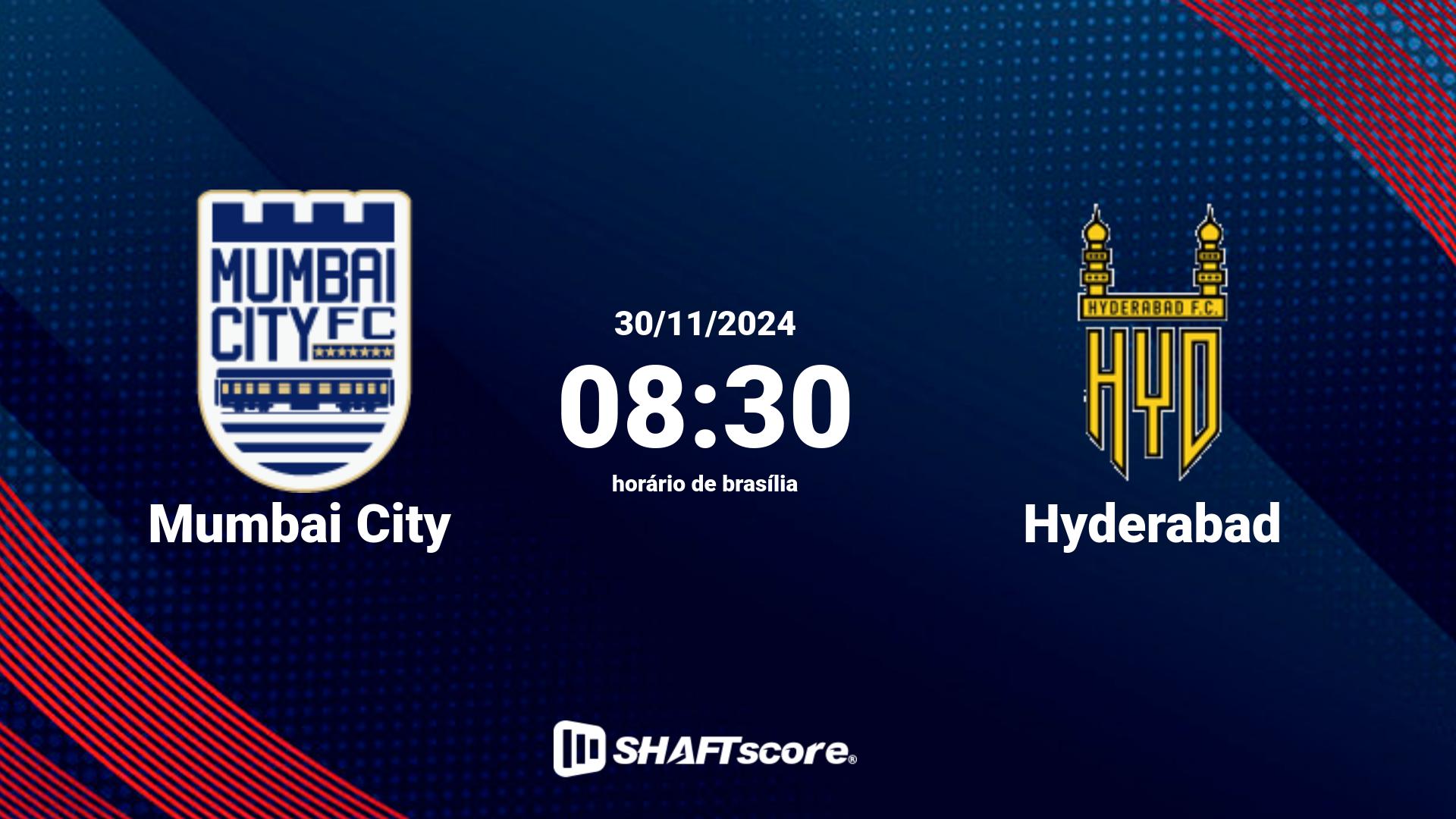 Estatísticas do jogo Mumbai City vs Hyderabad 30.11 08:30