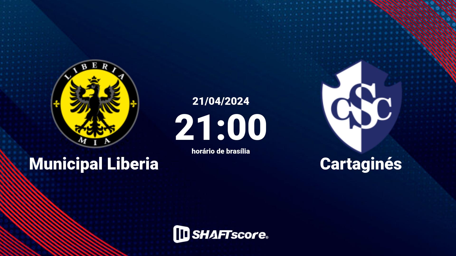 Estatísticas do jogo Municipal Liberia vs Cartaginés 21.04 21:00