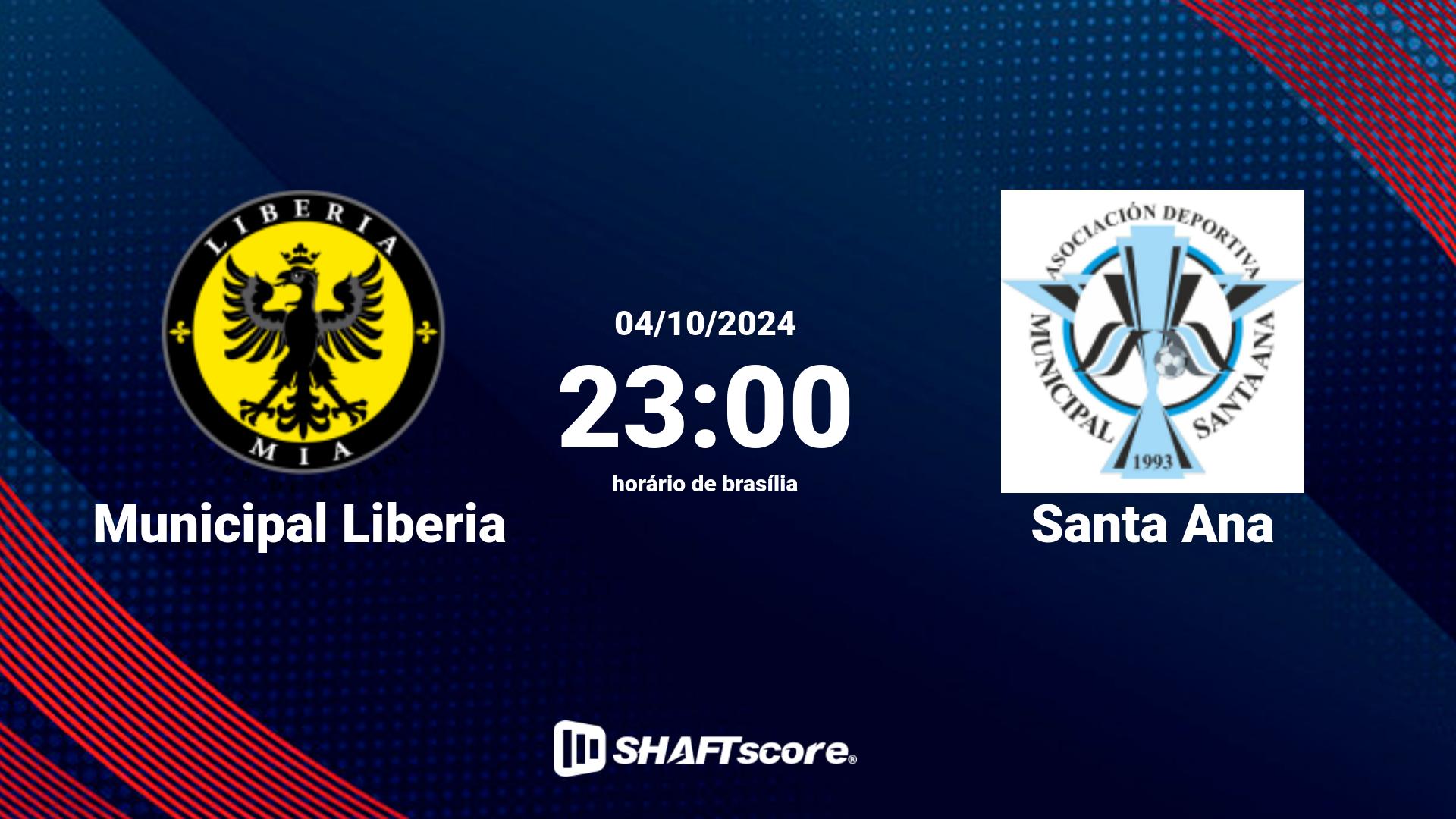 Estatísticas do jogo Municipal Liberia vs Santa Ana 04.10 23:00