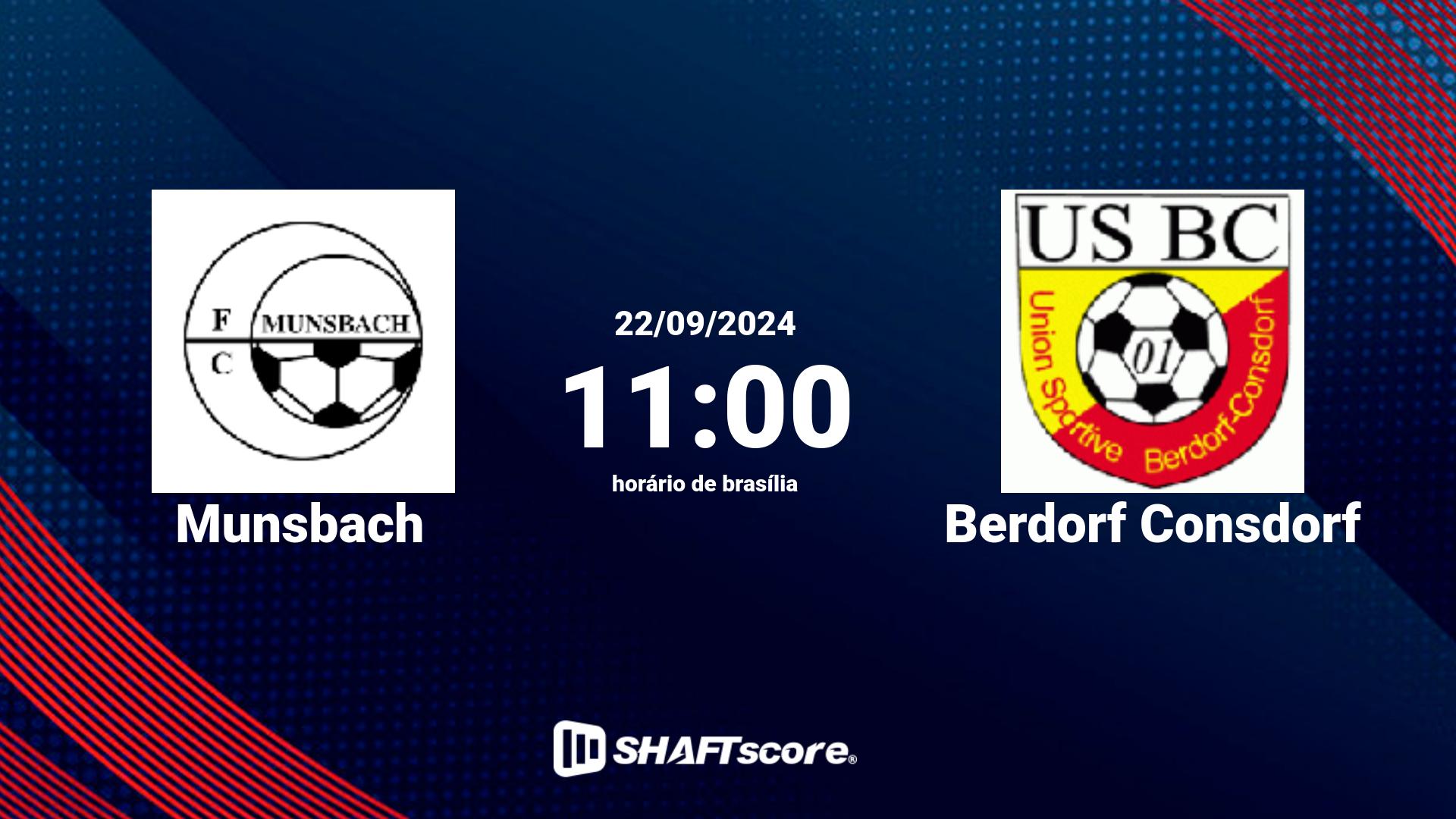 Estatísticas do jogo Munsbach vs Berdorf Consdorf 22.09 11:00