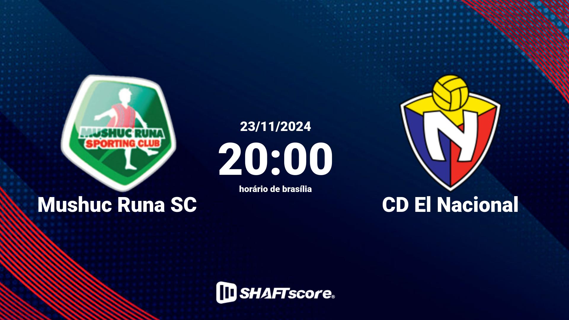 Estatísticas do jogo Mushuc Runa SC vs CD El Nacional 23.11 20:00