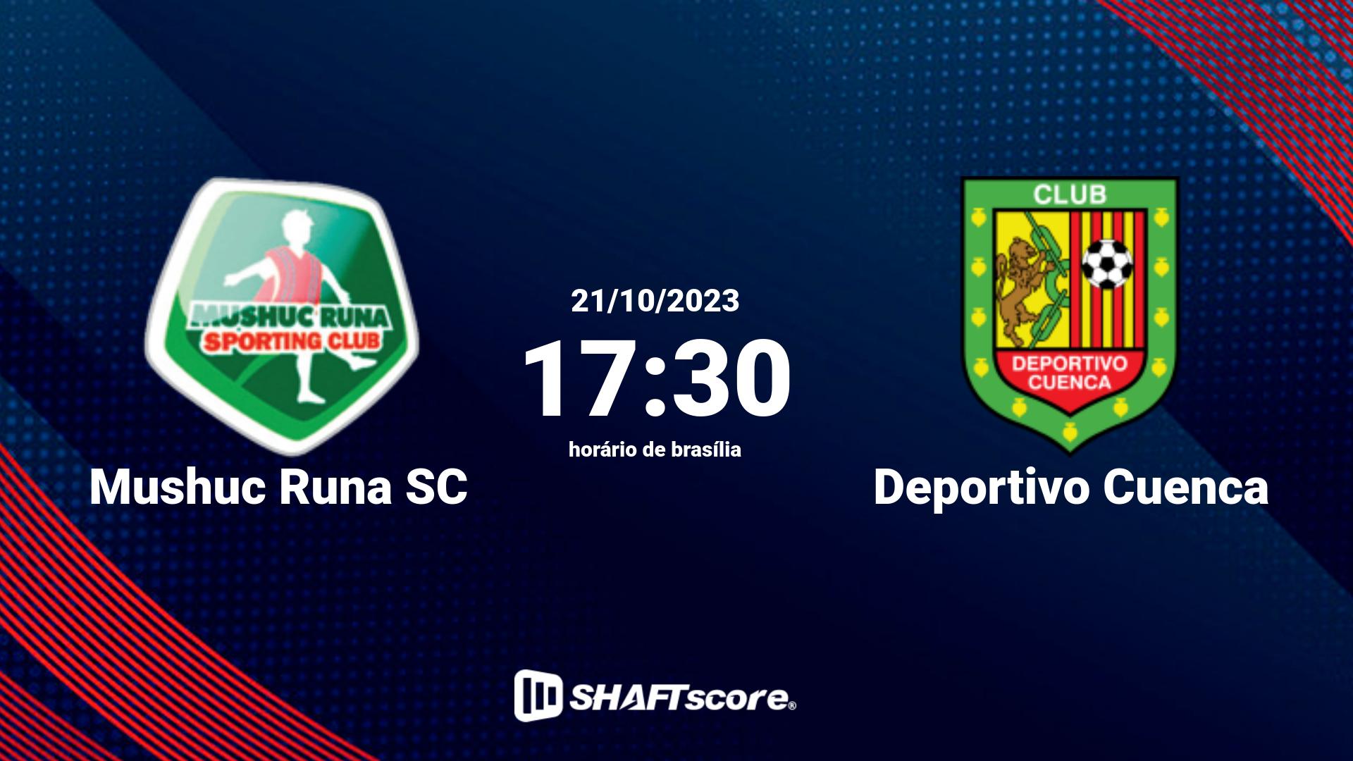 Estatísticas do jogo Mushuc Runa SC vs Deportivo Cuenca 21.10 17:30