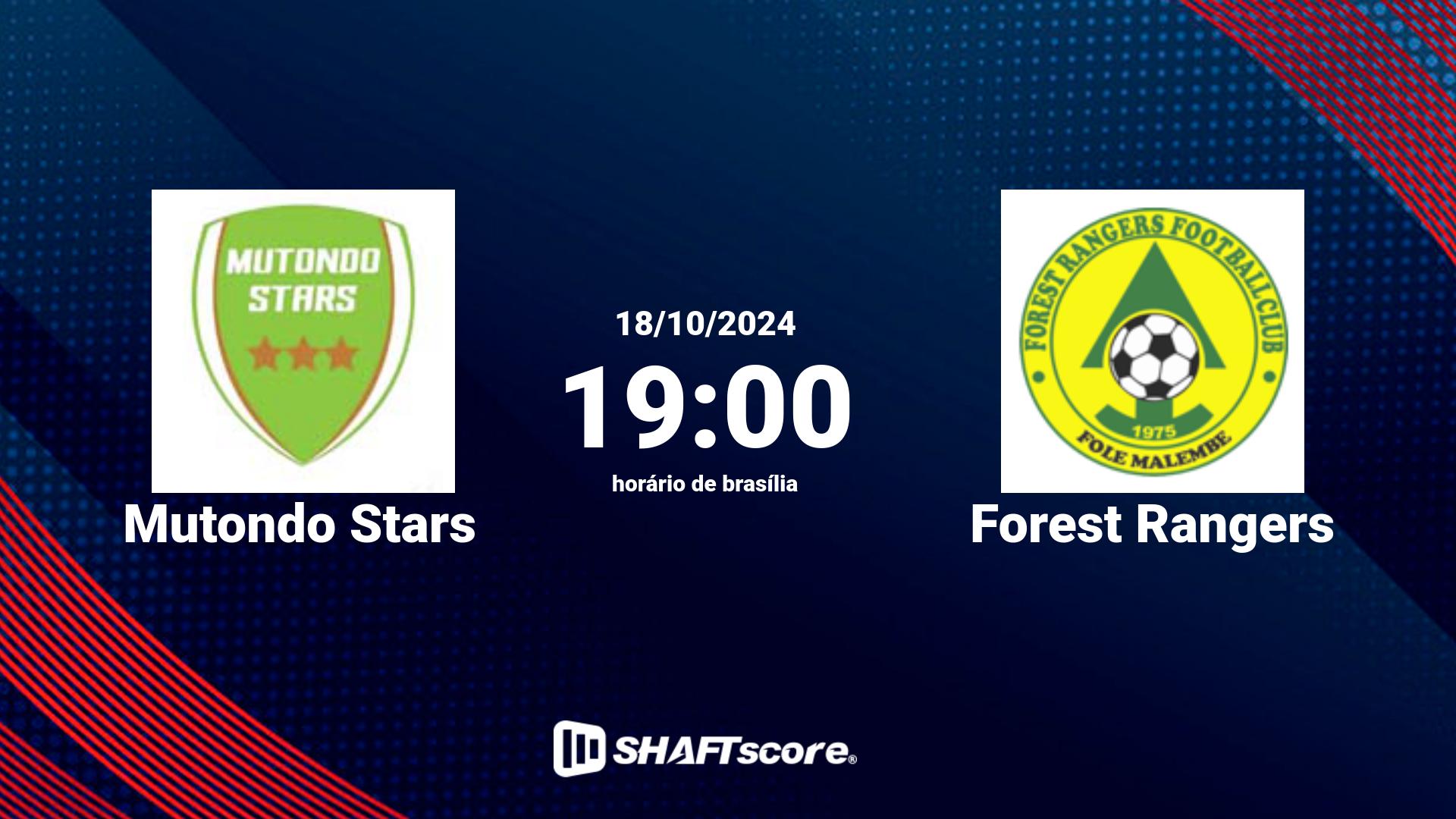 Estatísticas do jogo Mutondo Stars vs Forest Rangers 18.10 19:00