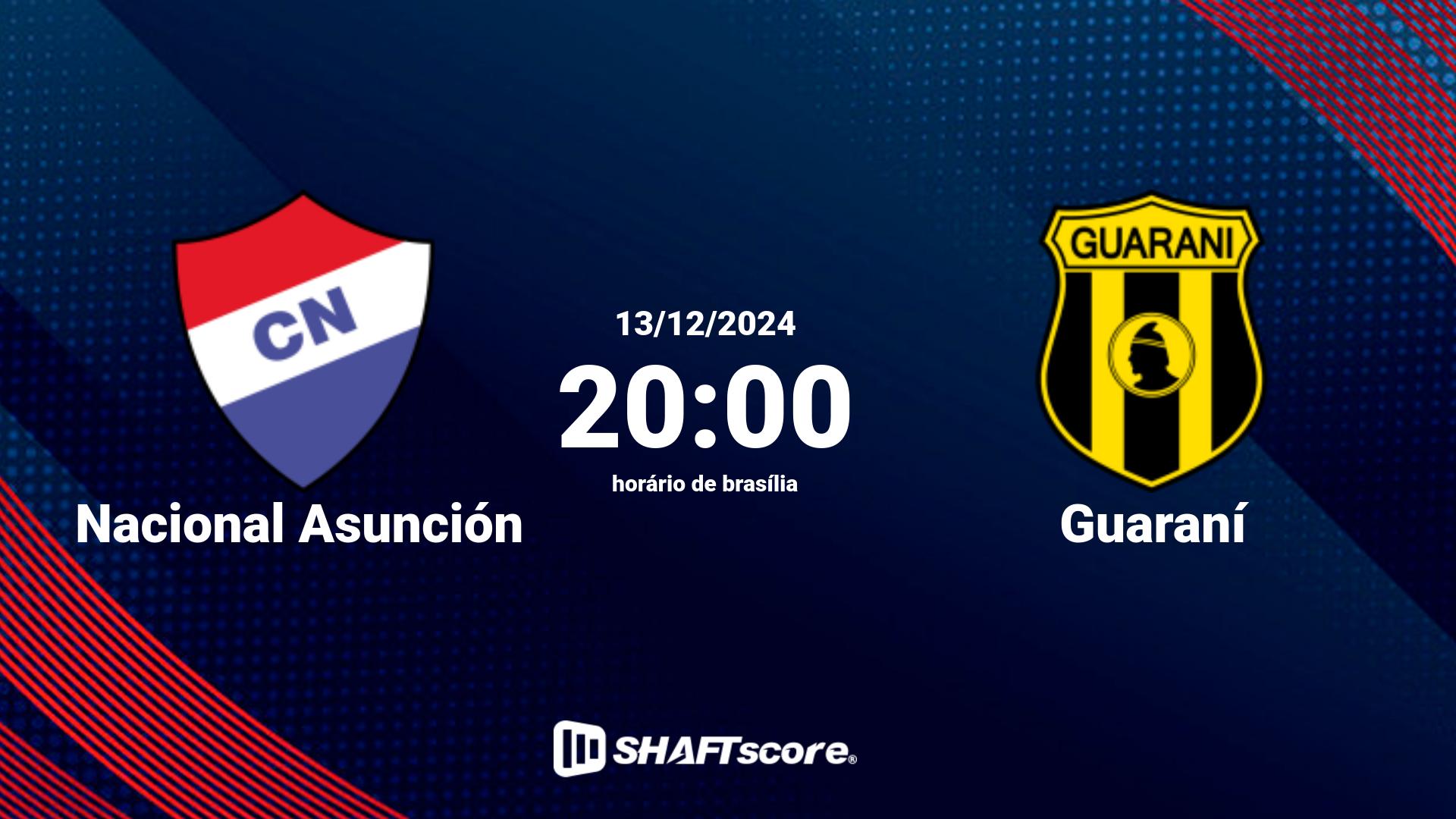 Estatísticas do jogo Nacional Asunción vs Guaraní 13.12 20:00