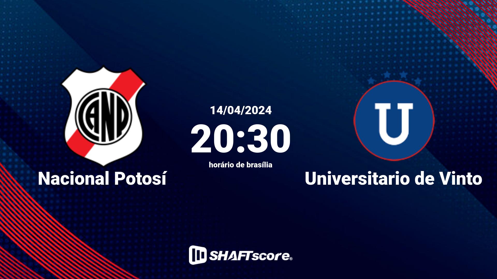 Estatísticas do jogo Nacional Potosí vs Universitario de Vinto 14.04 20:30