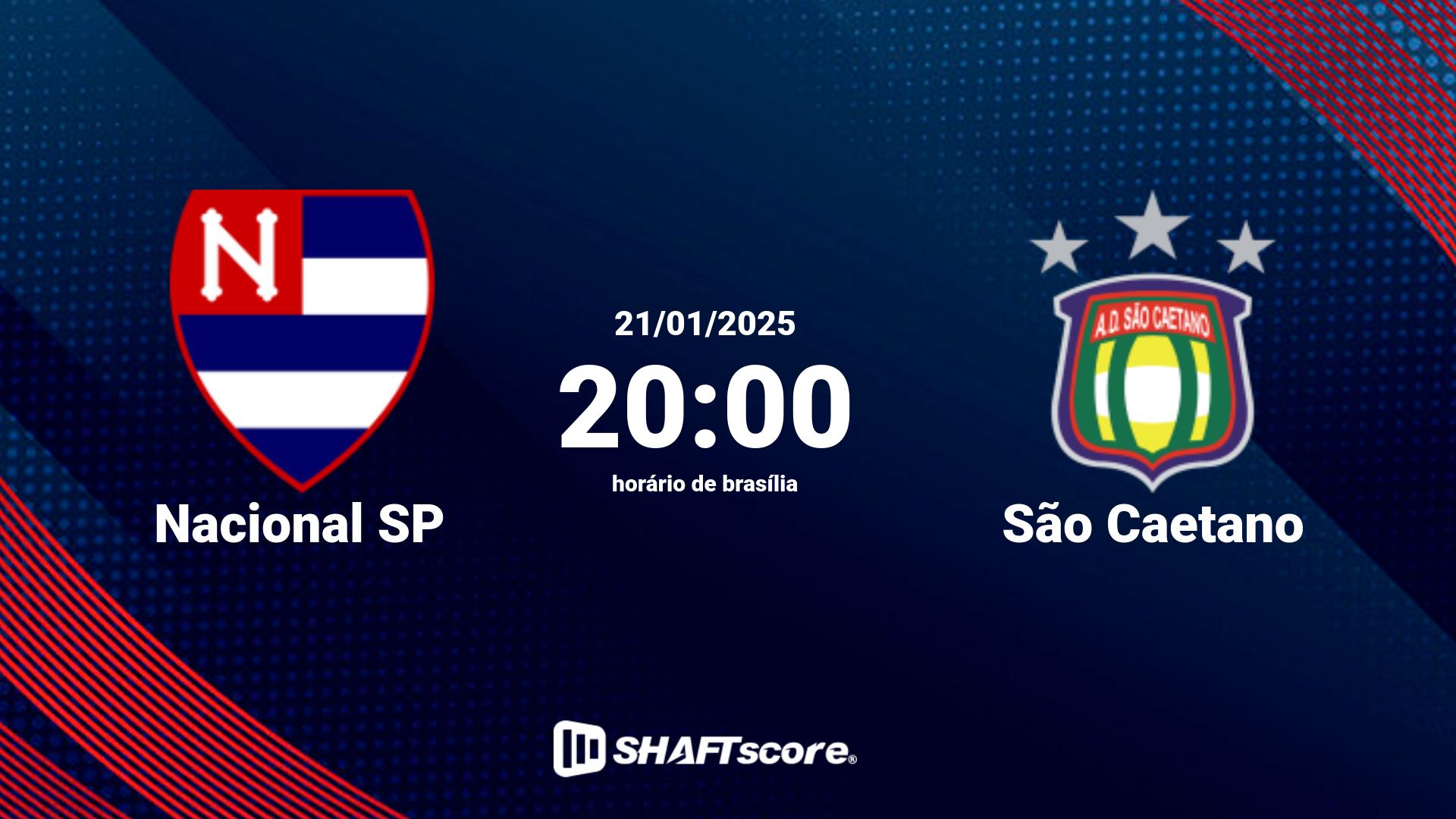 Estatísticas do jogo Nacional SP vs São Caetano 21.01 20:00