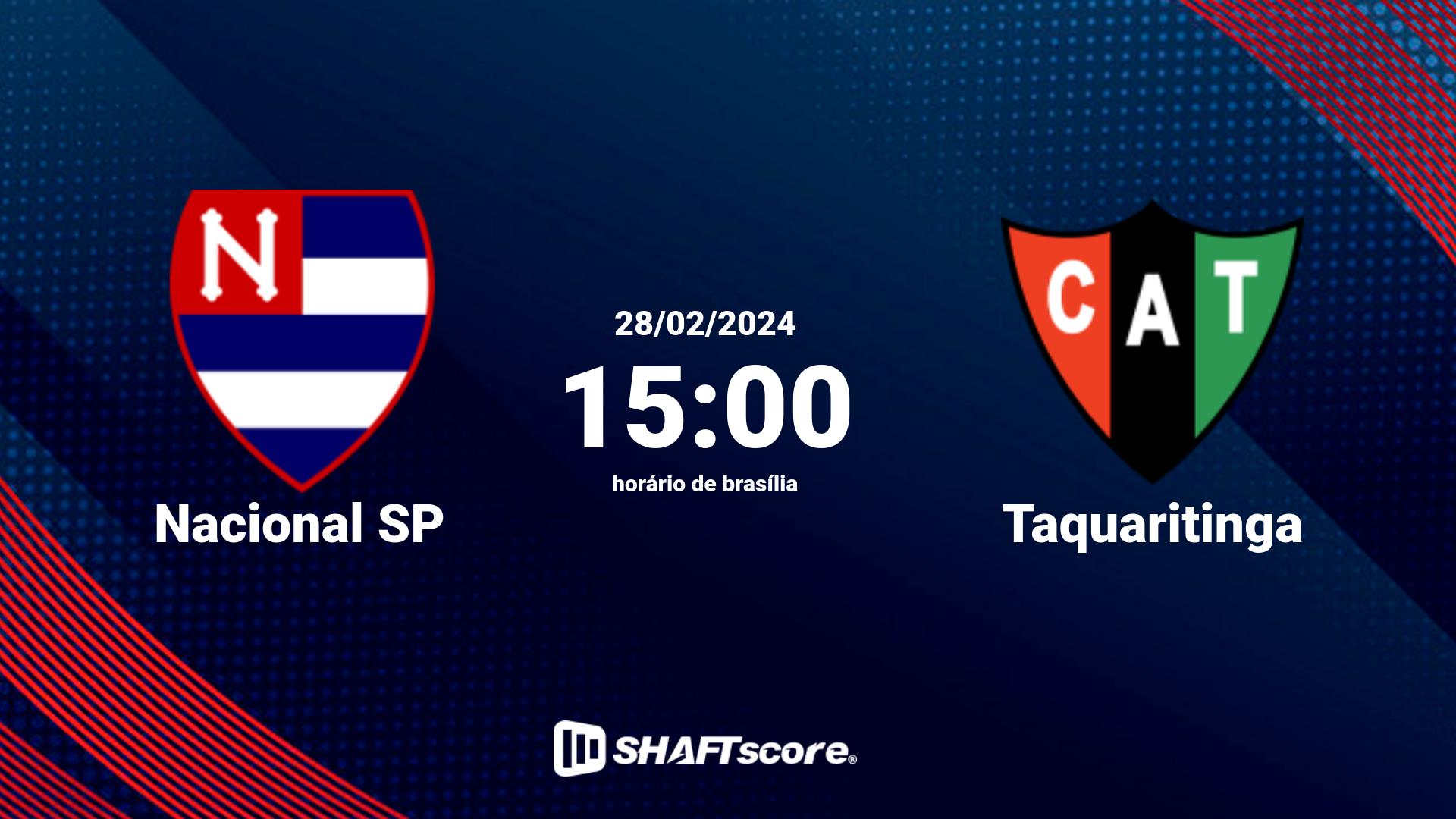 Estatísticas do jogo Nacional SP vs Taquaritinga 28.02 15:00