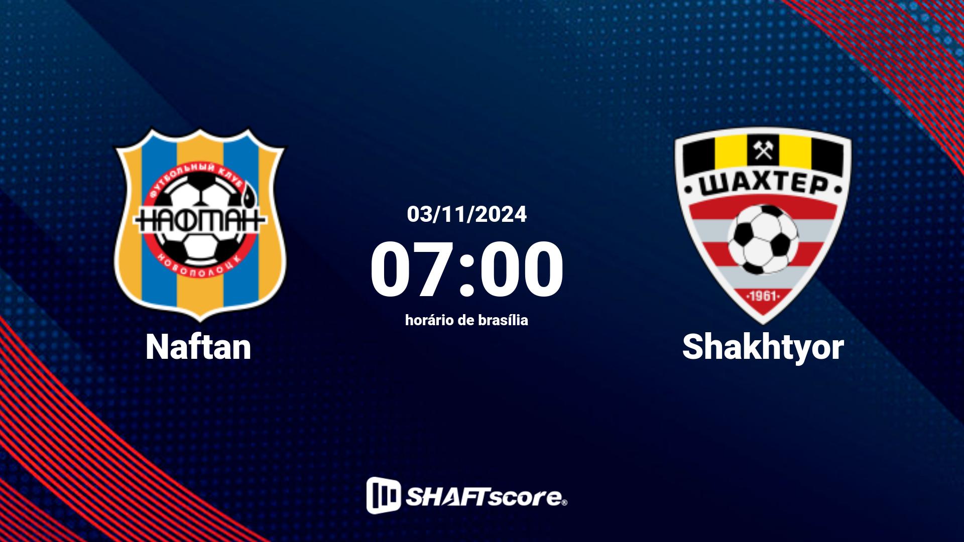 Estatísticas do jogo Naftan vs Shakhtyor 03.11 07:00