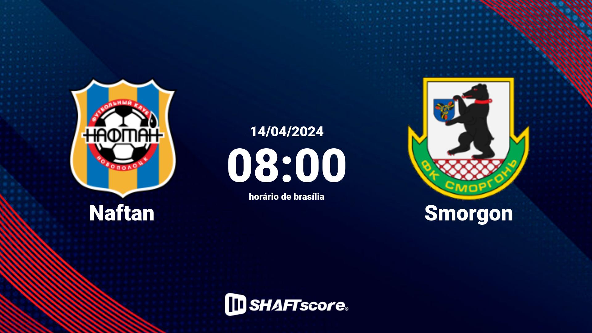 Estatísticas do jogo Naftan vs Smorgon 14.04 08:00