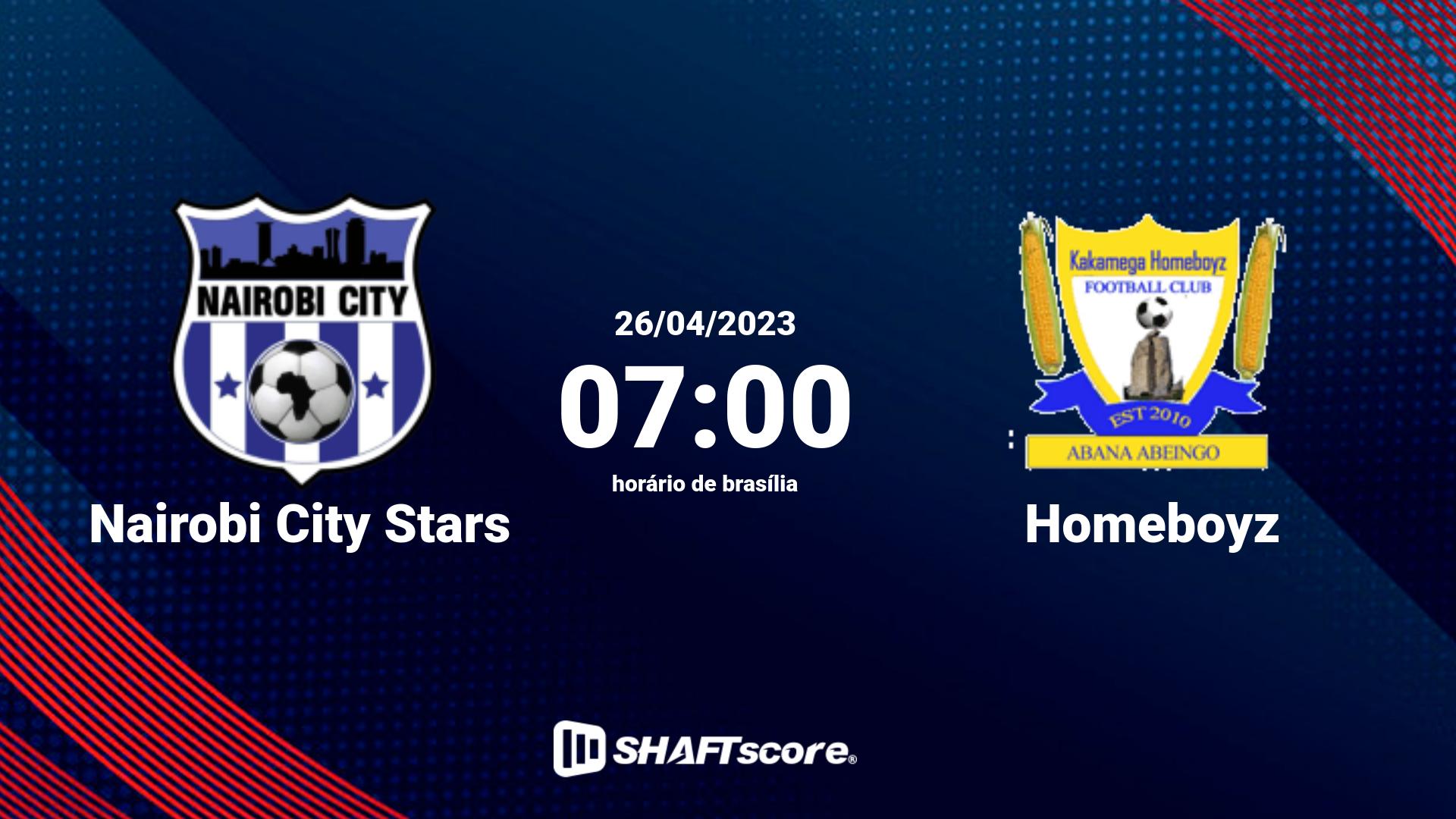 Estatísticas do jogo Nairobi City Stars vs Homeboyz 26.04 07:00