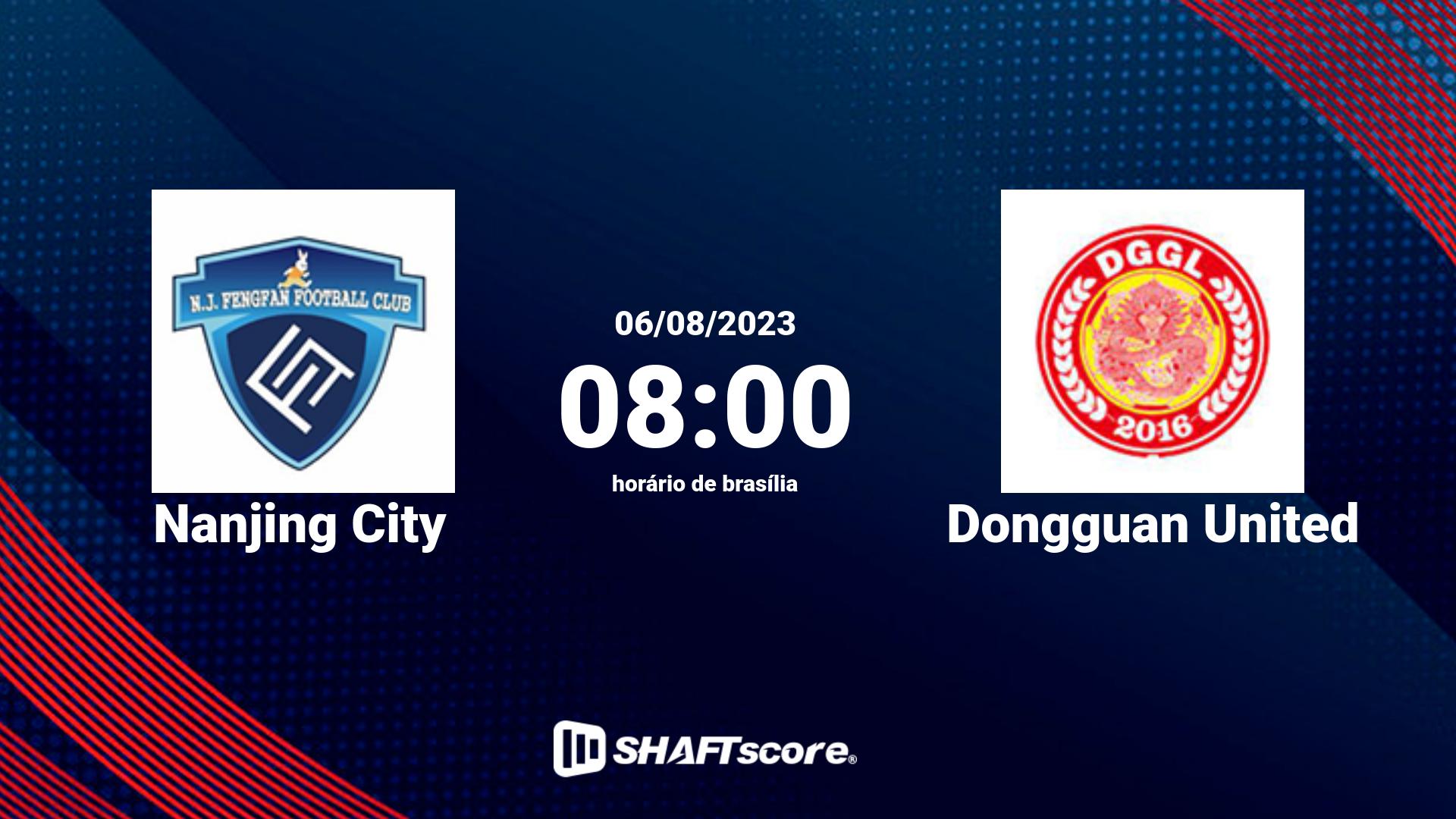 Estatísticas do jogo Nanjing City vs Dongguan United 06.08 08:00