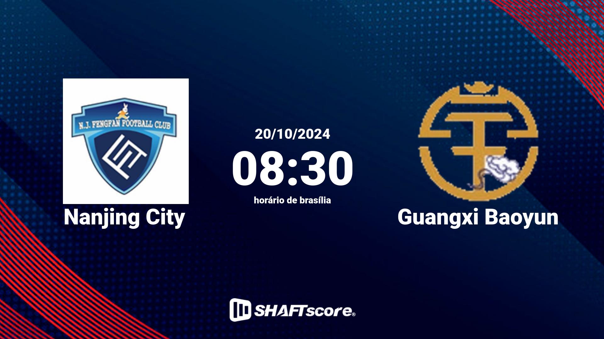 Estatísticas do jogo Nanjing City vs Guangxi Baoyun 20.10 08:30