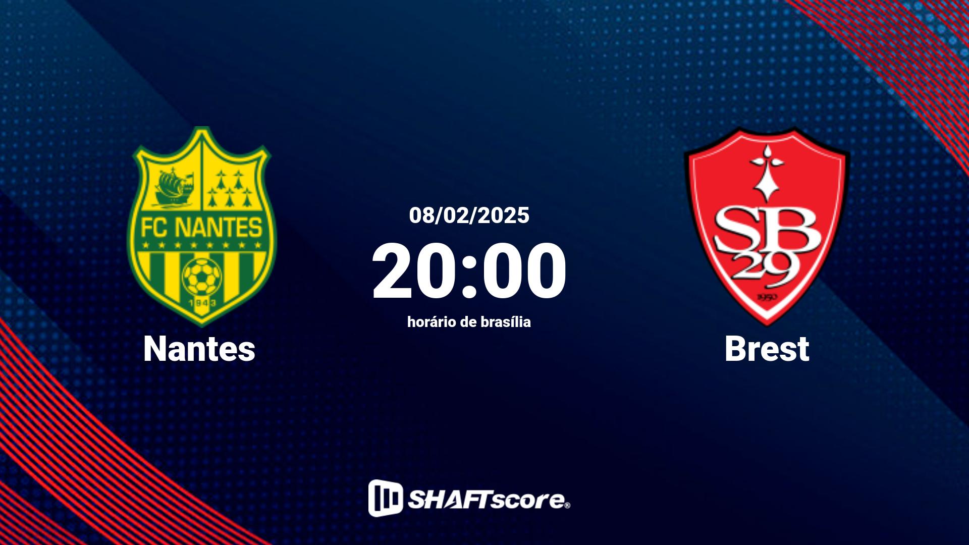 Estatísticas do jogo Nantes vs Brest 08.02 20:00