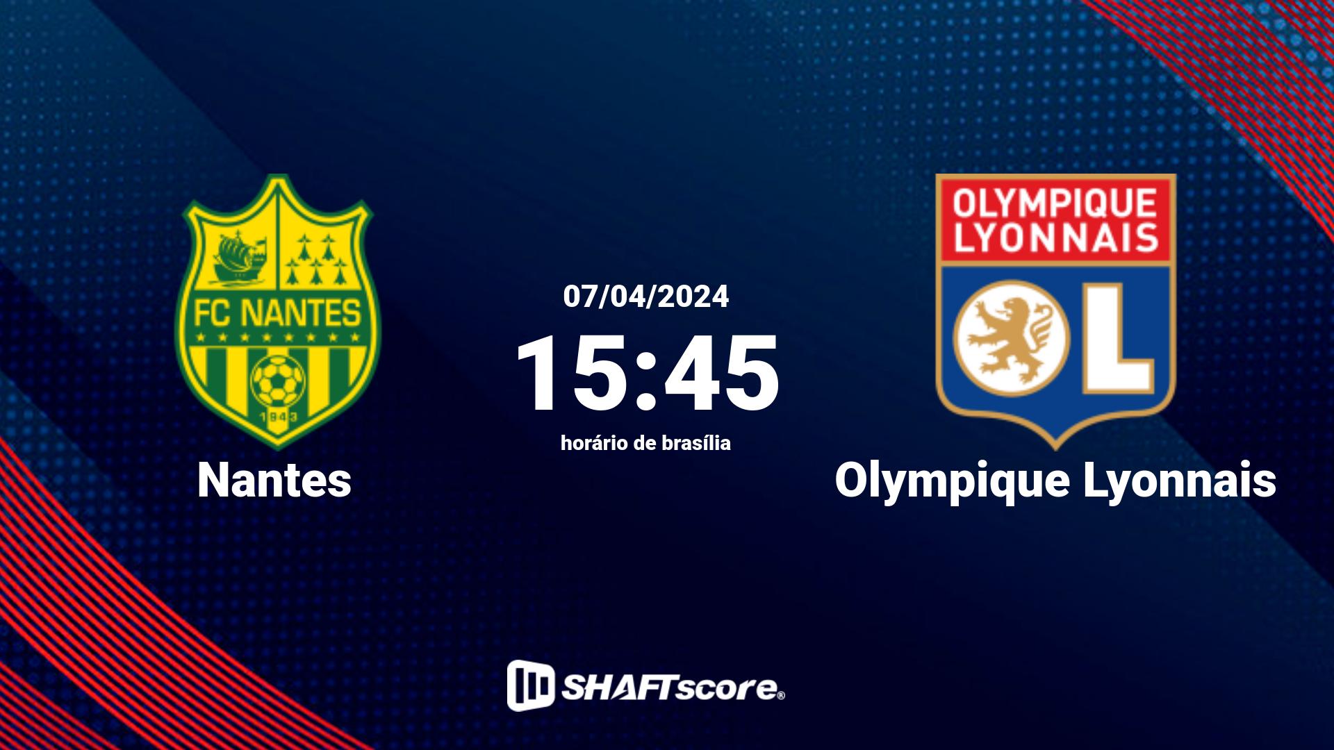 Estatísticas do jogo Nantes vs Olympique Lyonnais 07.04 15:45