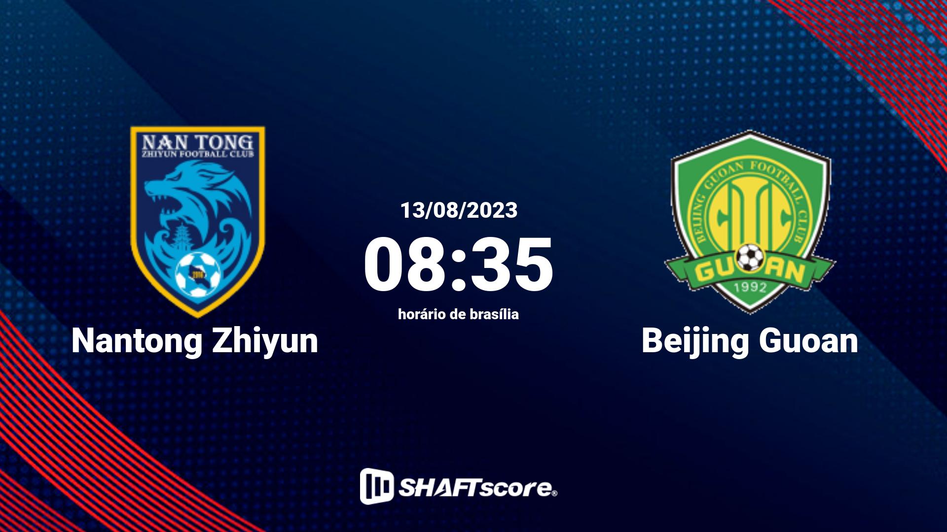 Estatísticas do jogo Nantong Zhiyun vs Beijing Guoan 13.08 08:35