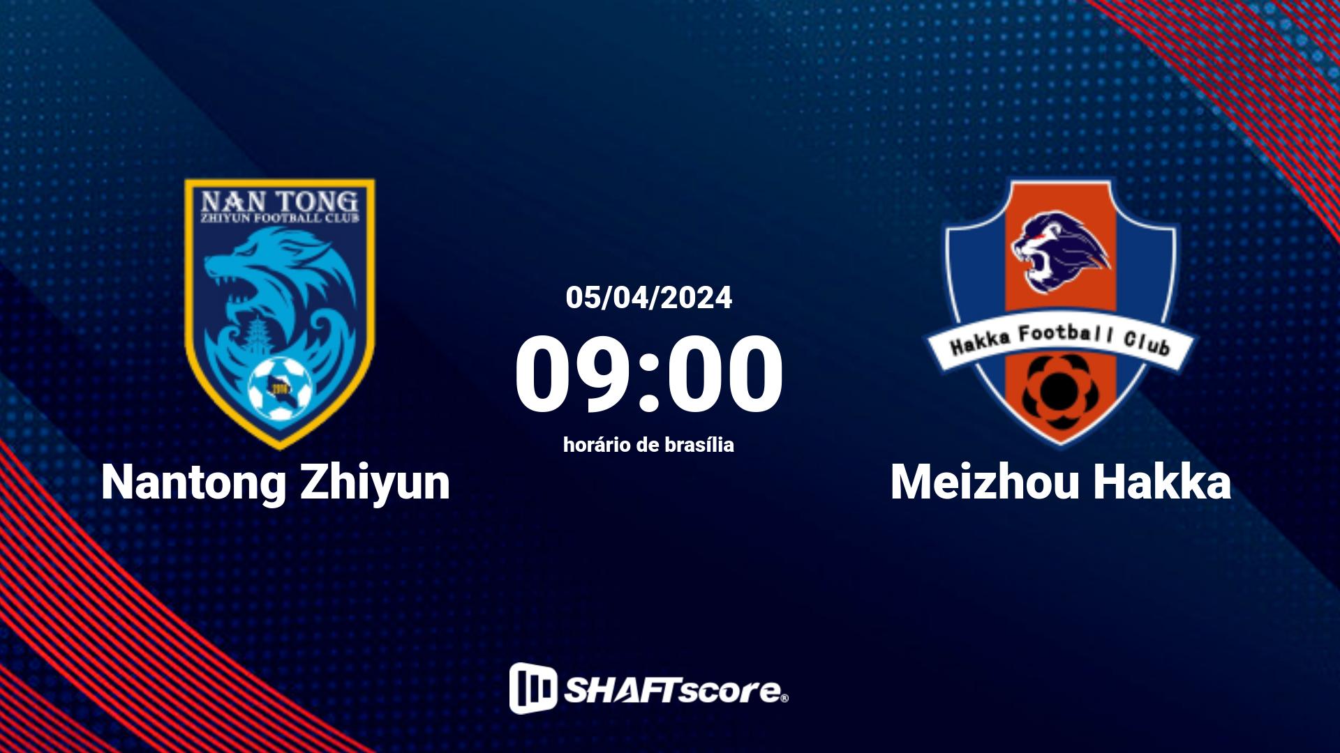 Estatísticas do jogo Nantong Zhiyun vs Meizhou Hakka 05.04 09:00