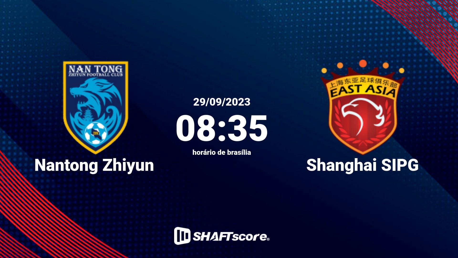 Estatísticas do jogo Nantong Zhiyun vs Shanghai SIPG 29.09 08:35