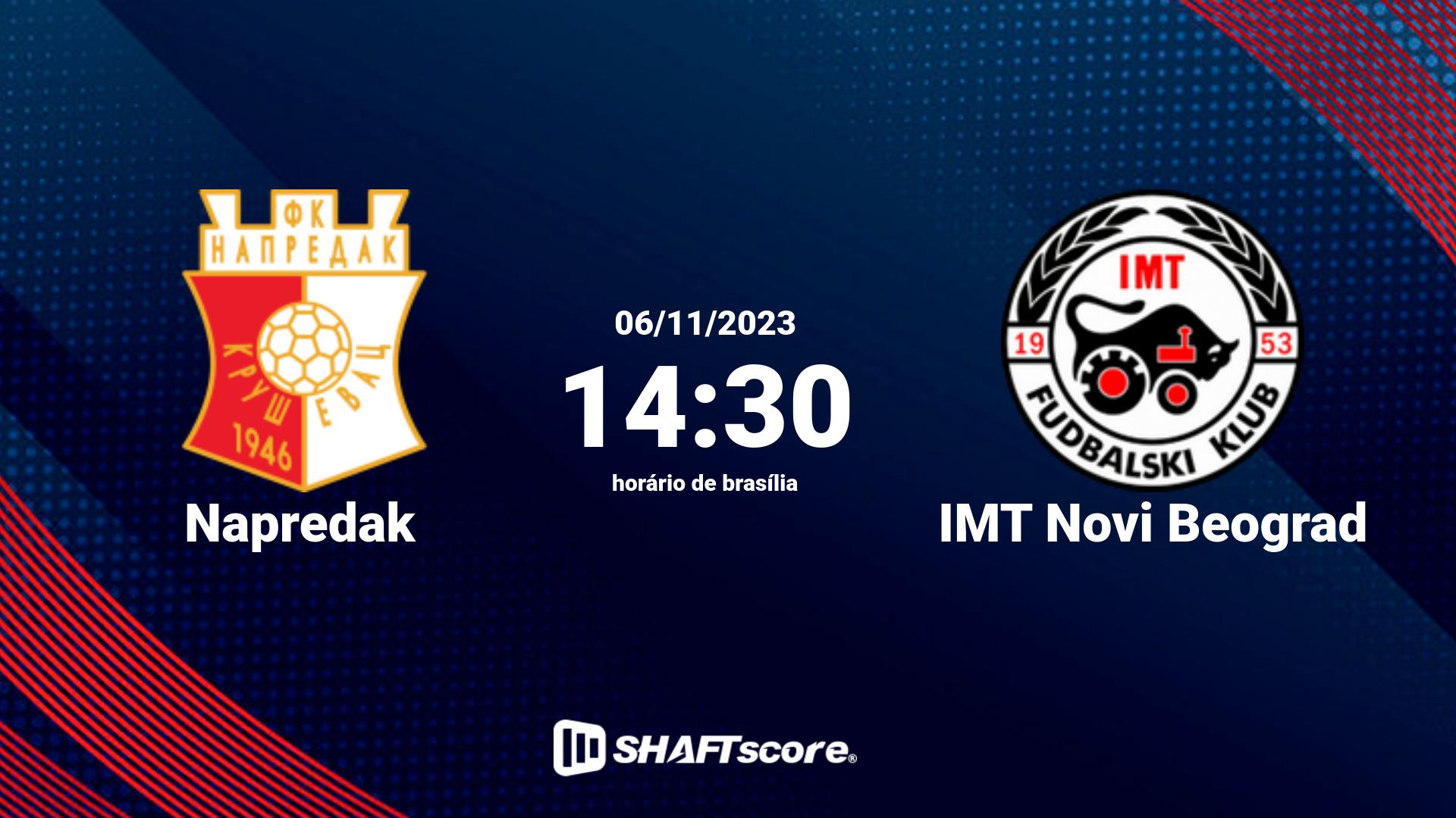 Estatísticas do jogo Napredak vs IMT Novi Beograd 06.11 14:30