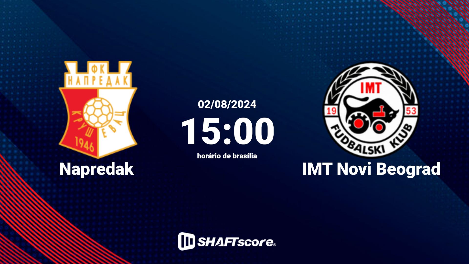 Estatísticas do jogo Napredak vs IMT Novi Beograd 02.08 15:00