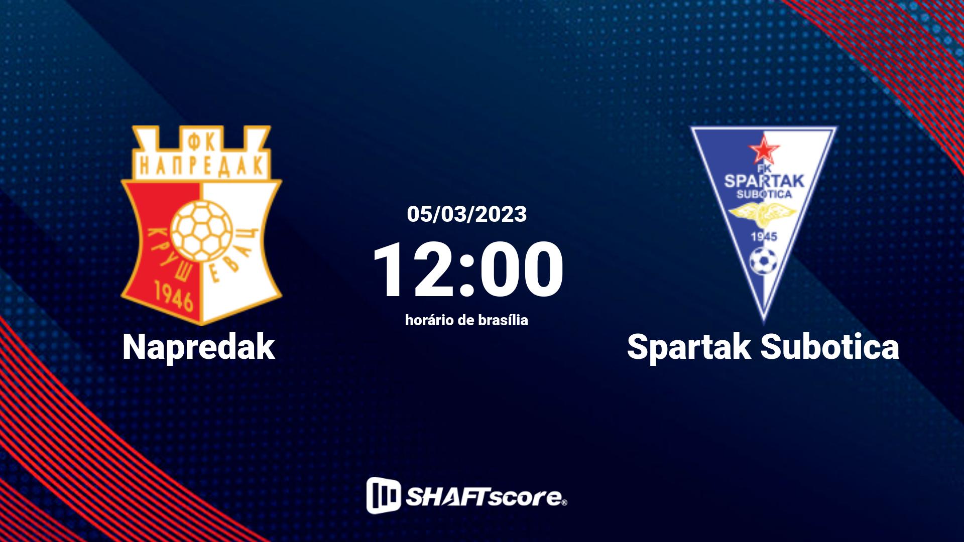 Estatísticas do jogo Napredak vs Spartak Subotica 05.03 12:00