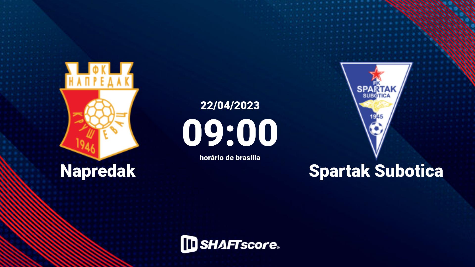 Estatísticas do jogo Napredak vs Spartak Subotica 22.04 09:00