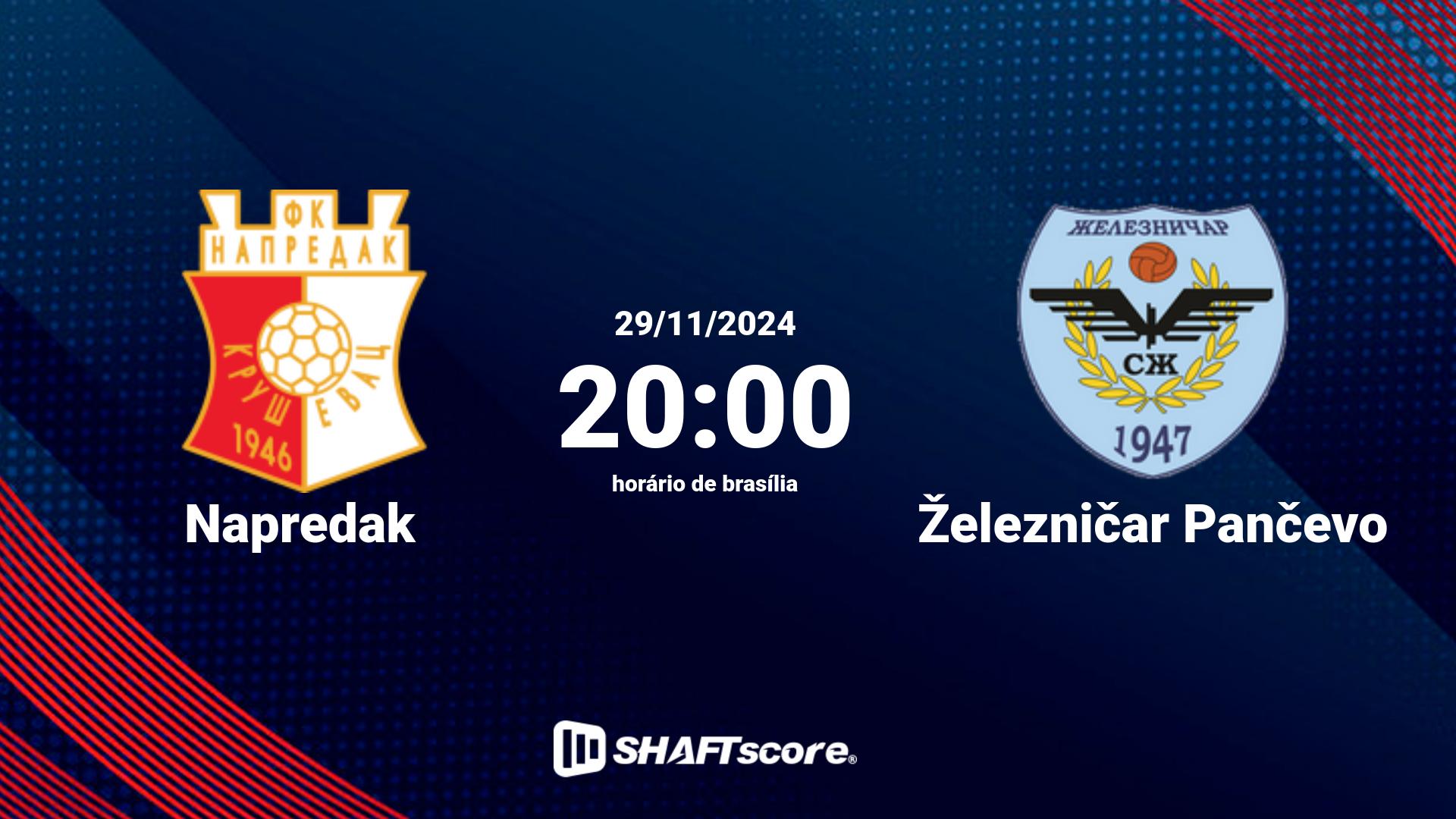 Estatísticas do jogo Napredak vs Železničar Pančevo 29.11 20:00