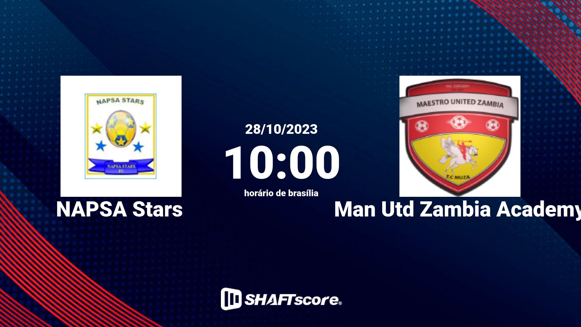 Estatísticas do jogo NAPSA Stars vs Man Utd Zambia Academy 28.10 10:00