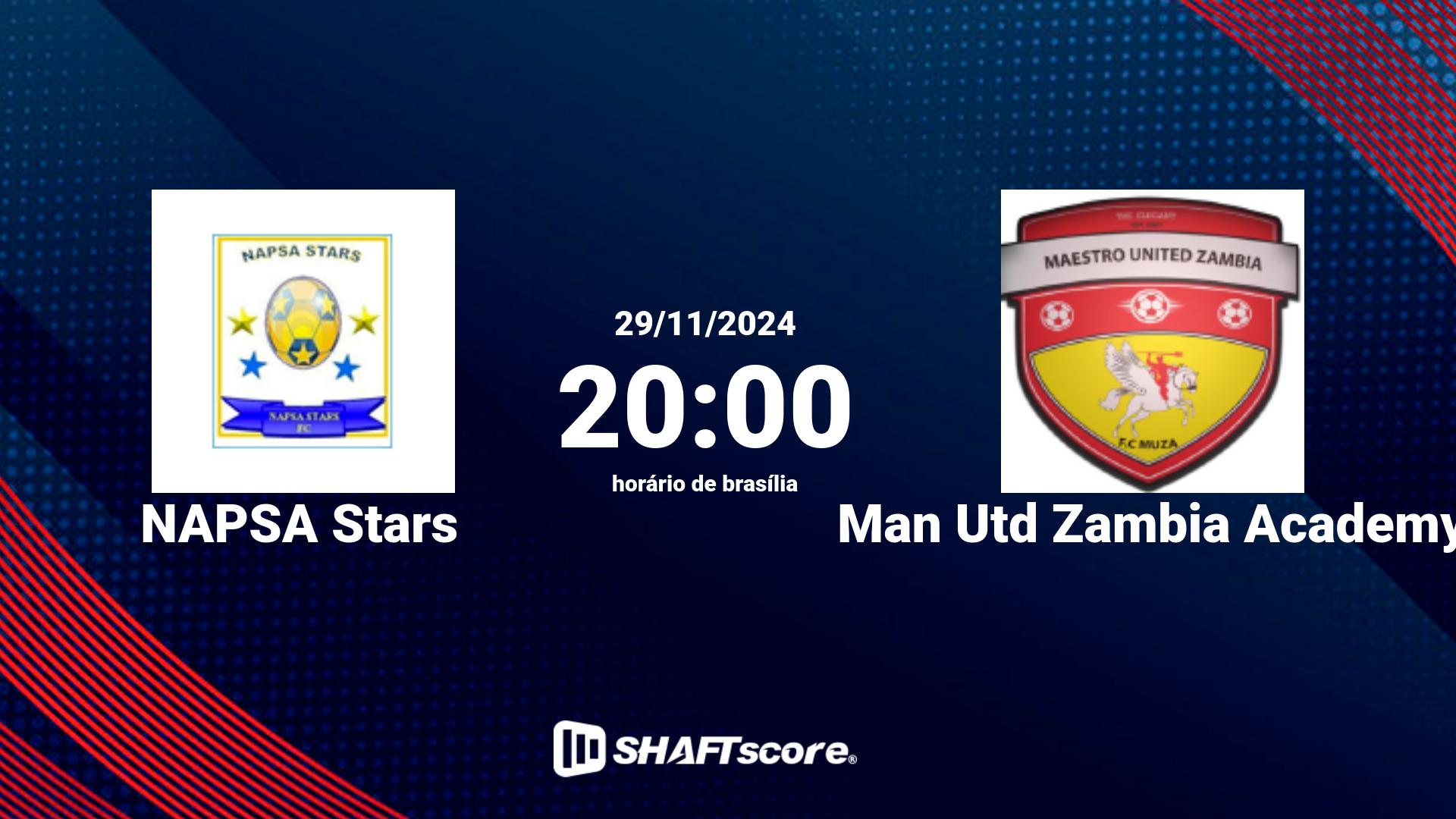 Estatísticas do jogo NAPSA Stars vs Man Utd Zambia Academy 29.11 20:00