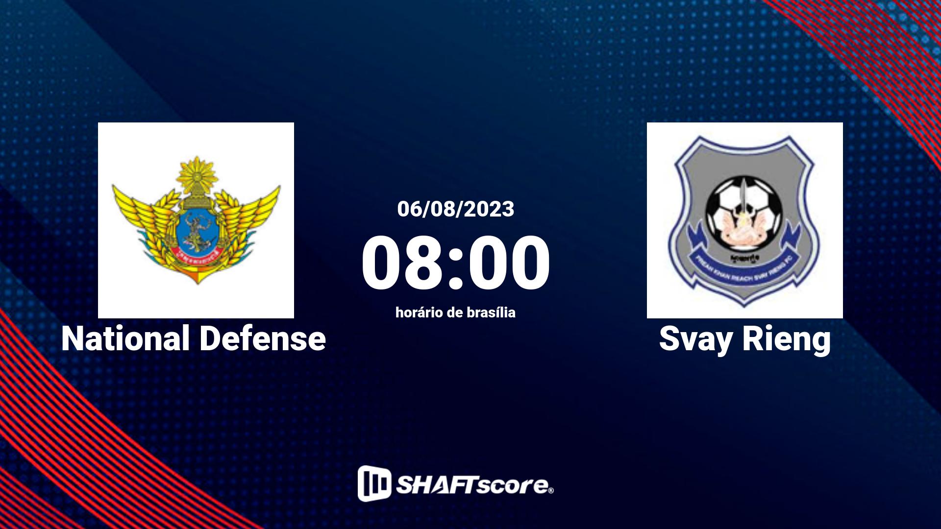 Estatísticas do jogo National Defense vs Svay Rieng 06.08 08:00