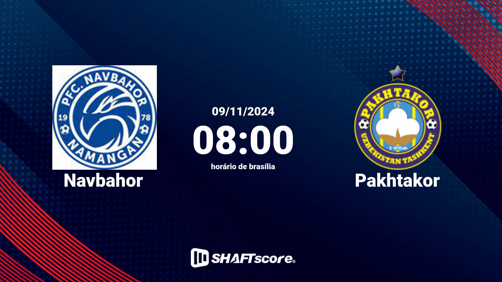 Estatísticas do jogo Navbahor vs Pakhtakor 09.11 08:00