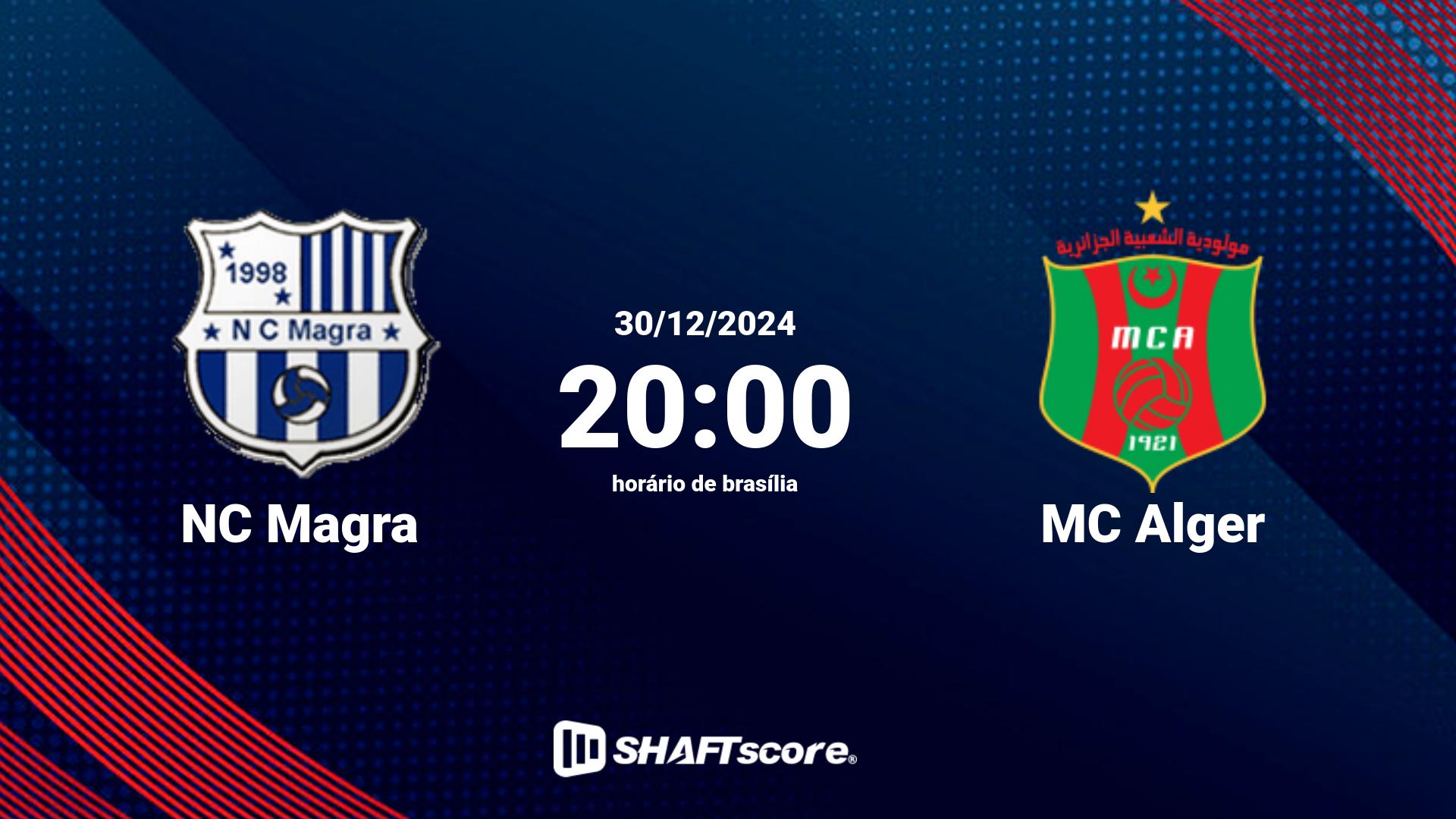 Estatísticas do jogo NC Magra vs MC Alger 30.12 20:00