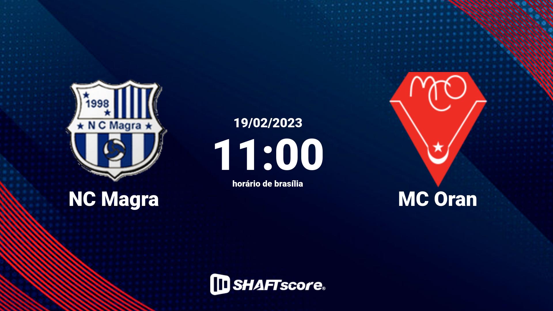 Estatísticas do jogo NC Magra vs MC Oran 19.02 11:00