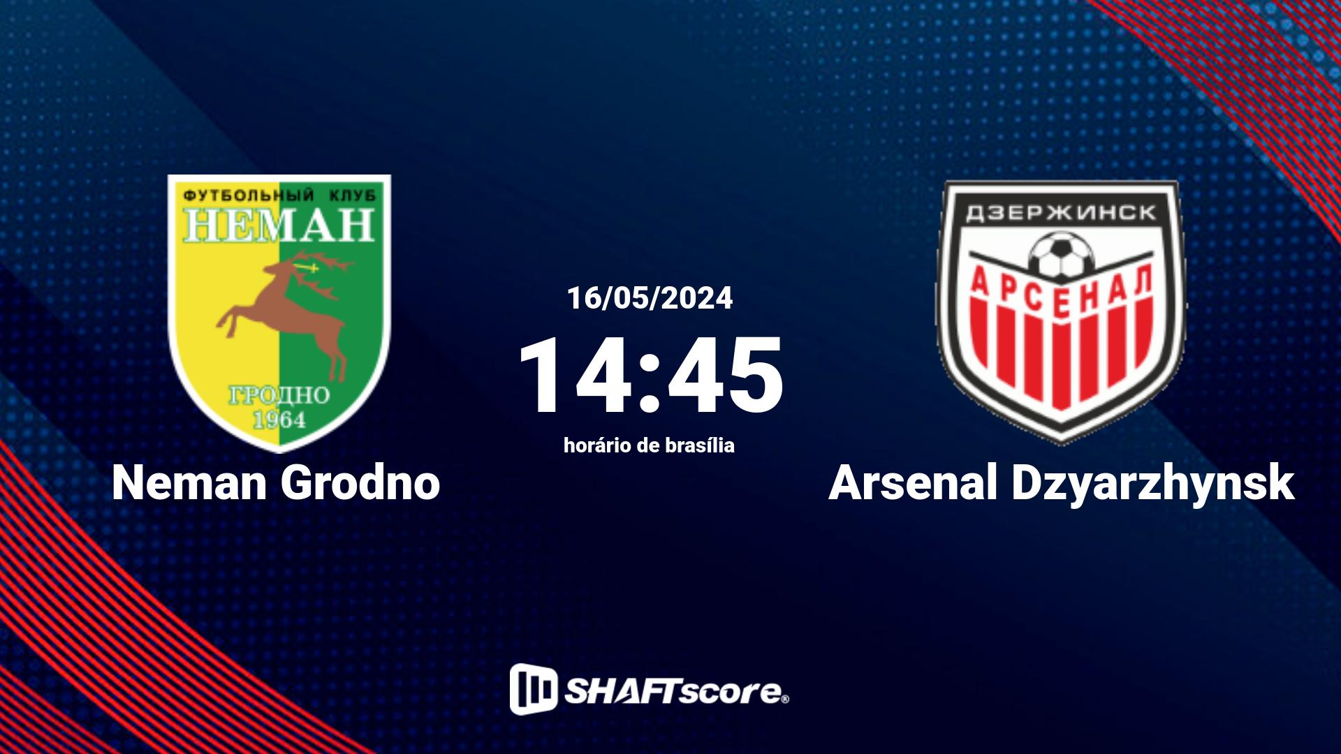 Estatísticas do jogo Neman Grodno vs Arsenal Dzyarzhynsk 16.05 14:45