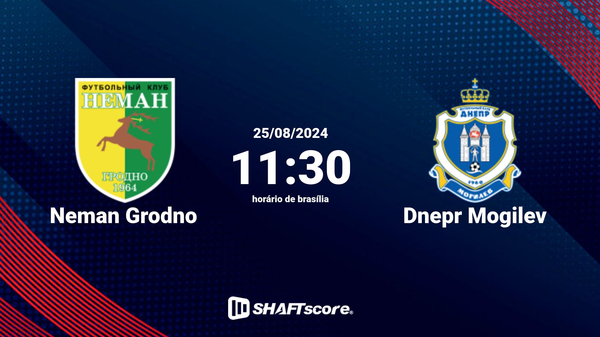 Estatísticas do jogo Neman Grodno vs Dnepr Mogilev 25.08 11:30