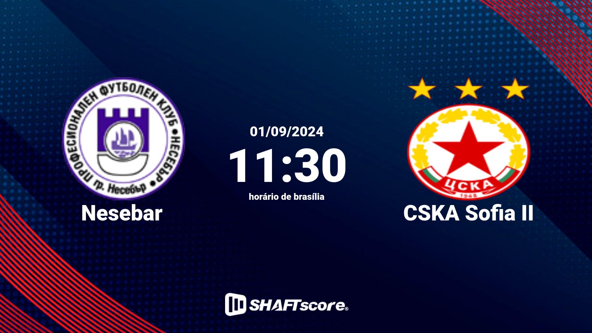 Estatísticas do jogo Nesebar vs CSKA Sofia II 01.09 11:30