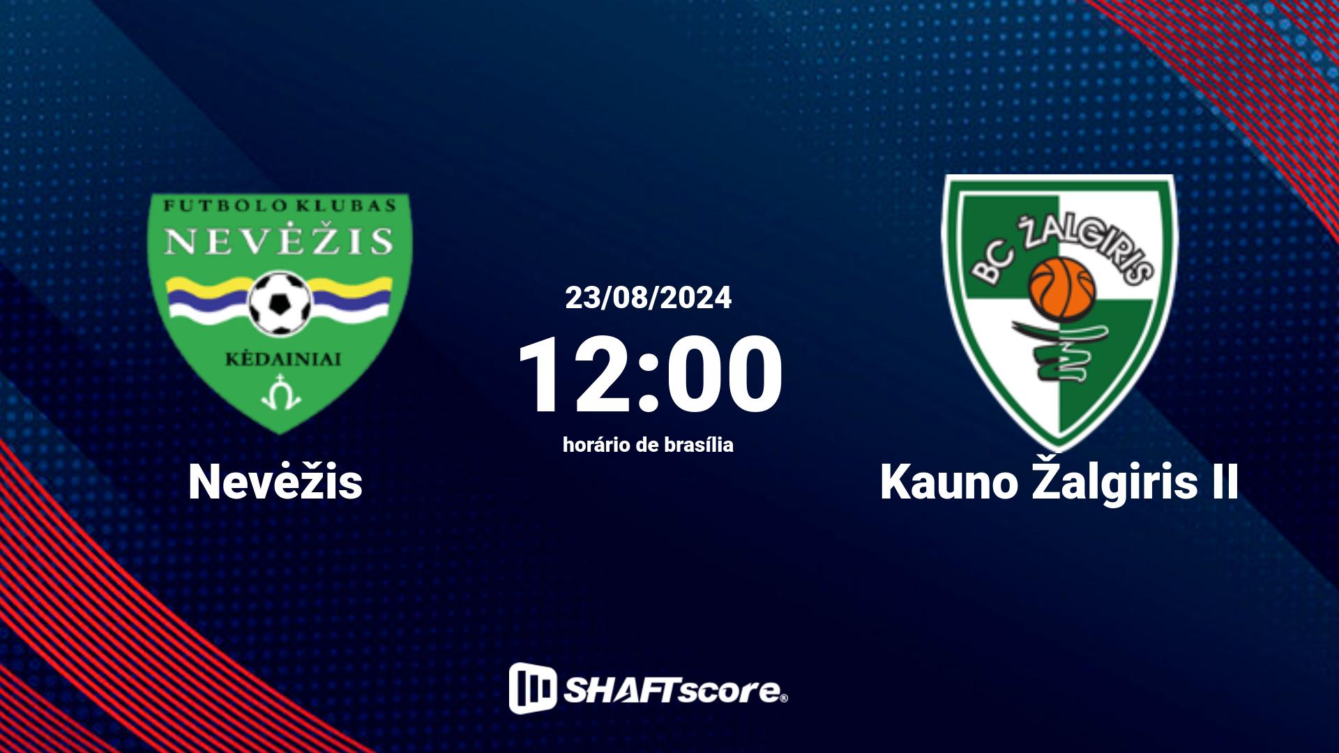 Estatísticas do jogo Nevėžis vs Kauno Žalgiris II 23.08 12:00