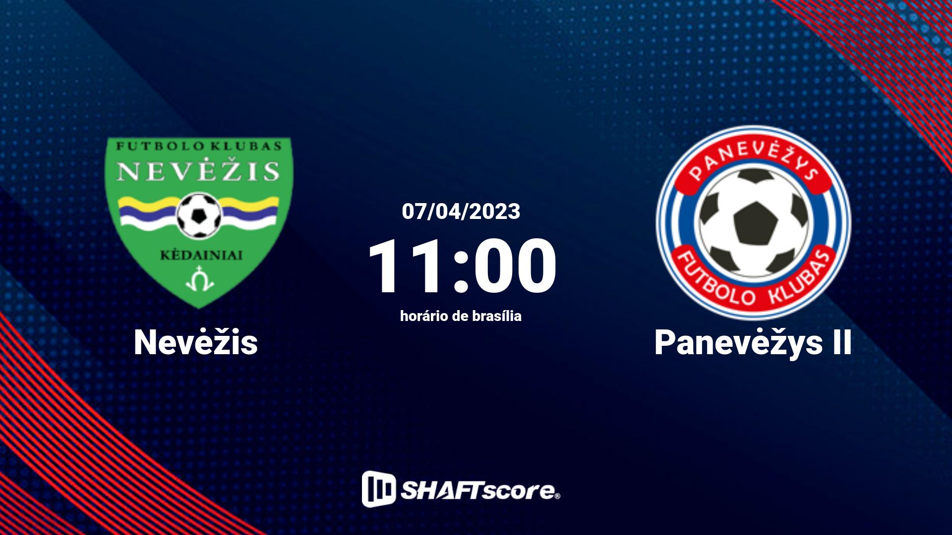 Estatísticas do jogo Nevėžis vs Panevėžys II 07.04 11:00