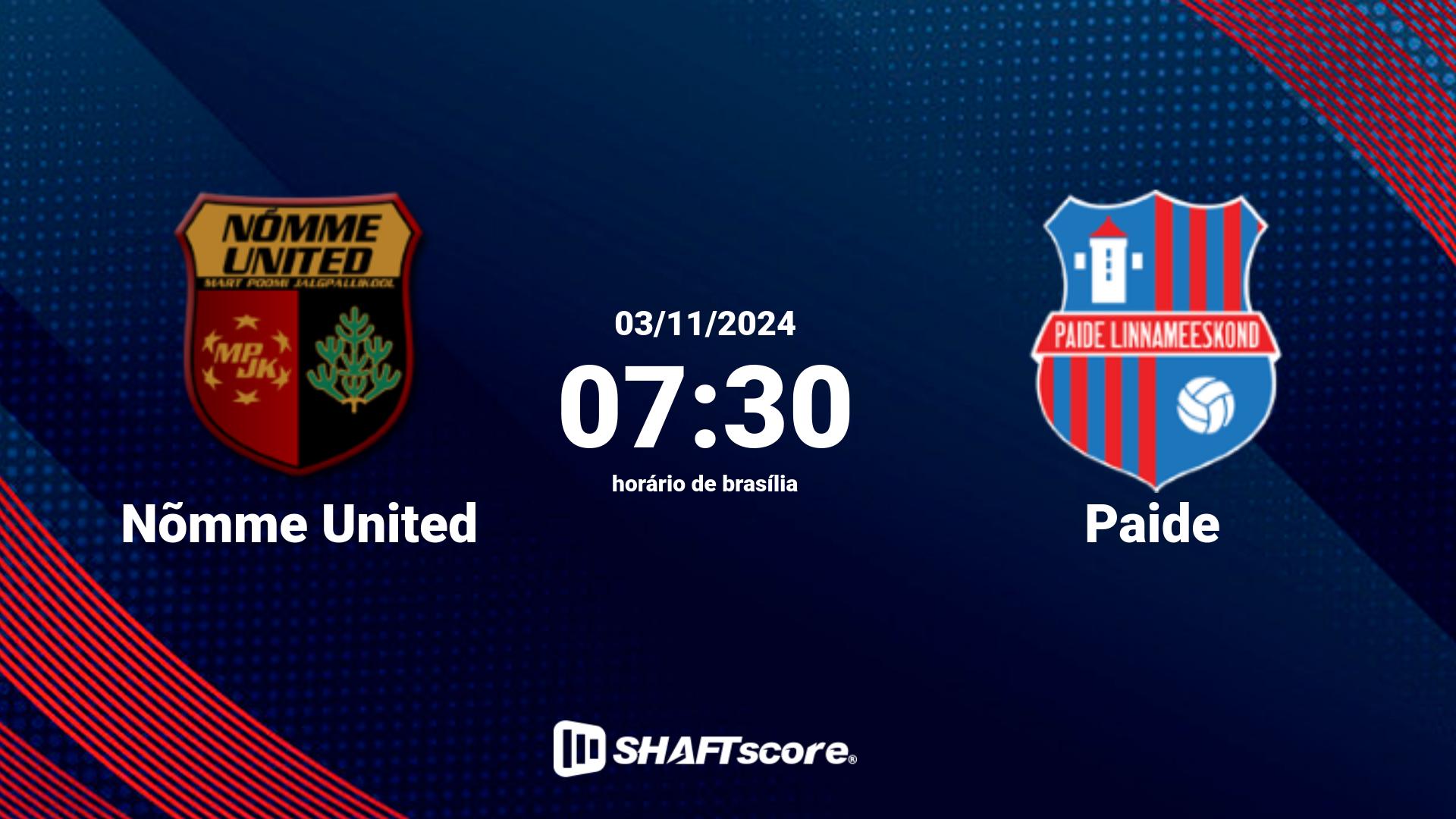 Estatísticas do jogo Nõmme United vs Paide 03.11 07:30