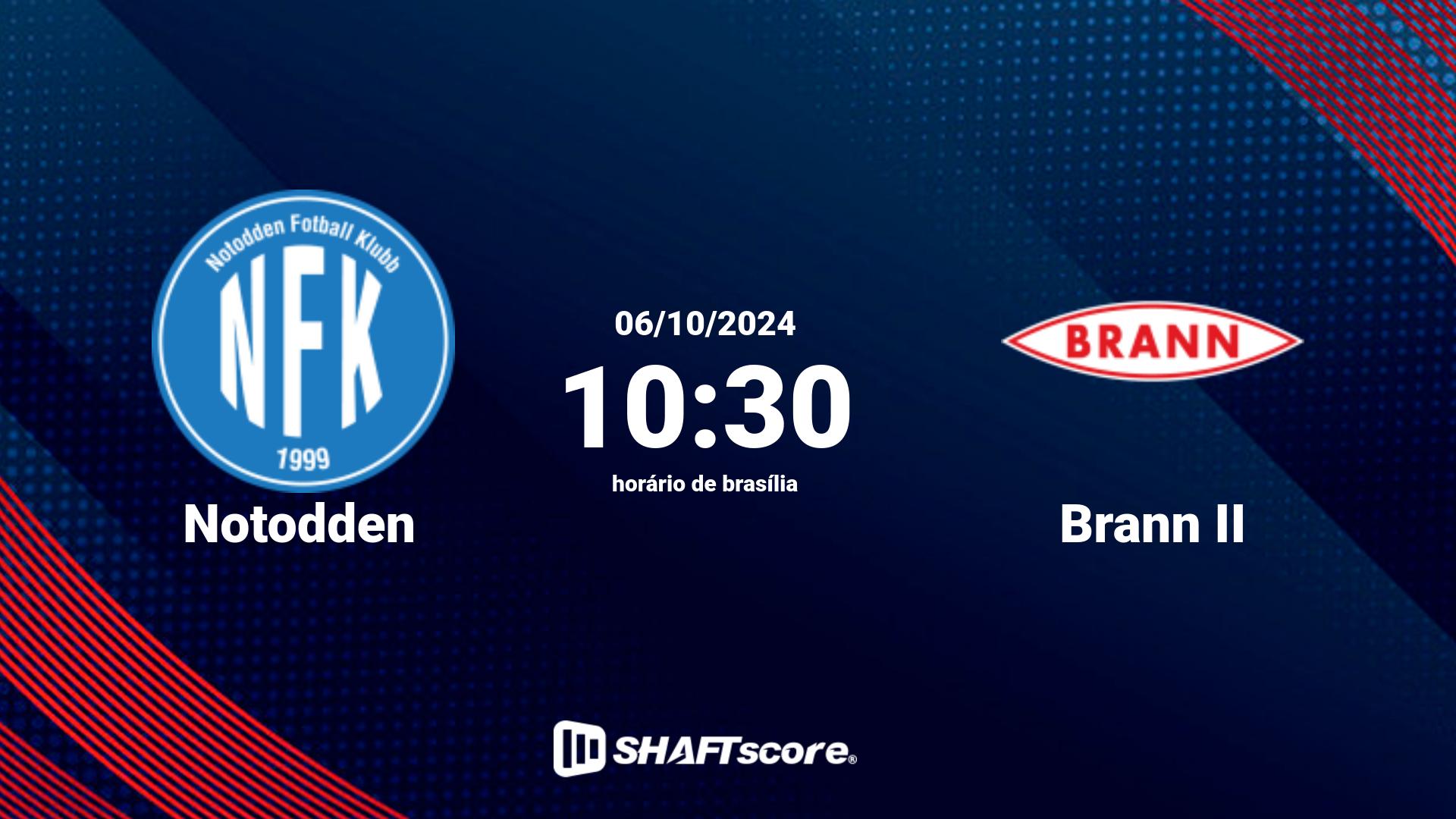 Estatísticas do jogo Notodden vs Brann II 06.10 10:30