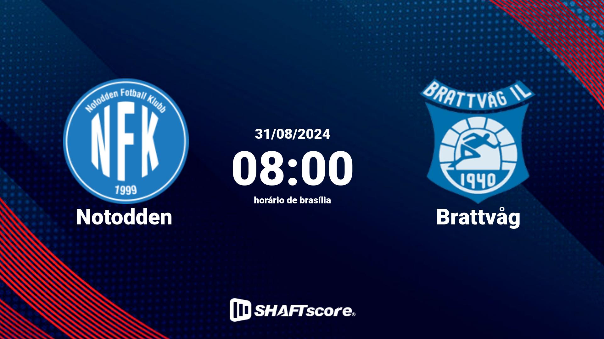 Estatísticas do jogo Notodden vs Brattvåg 31.08 08:00