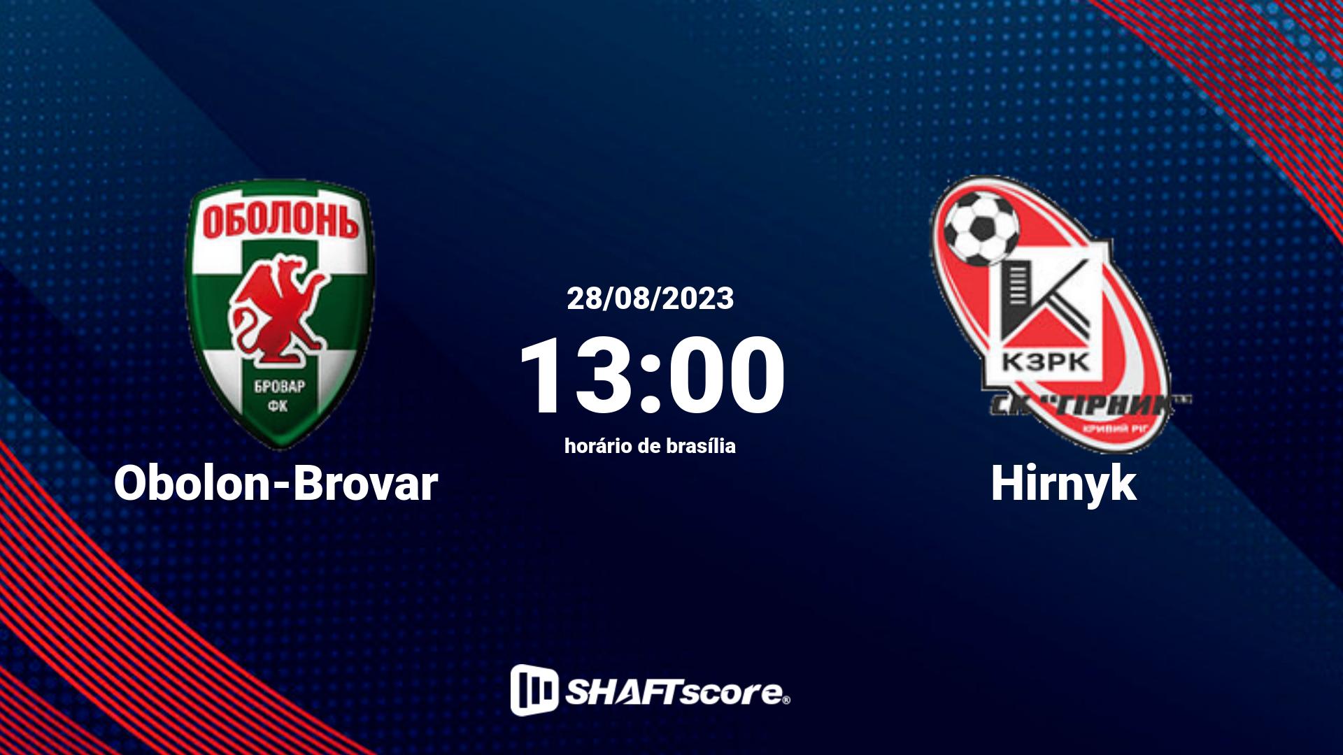 Estatísticas do jogo Obolon-Brovar vs Hirnyk 28.08 13:00