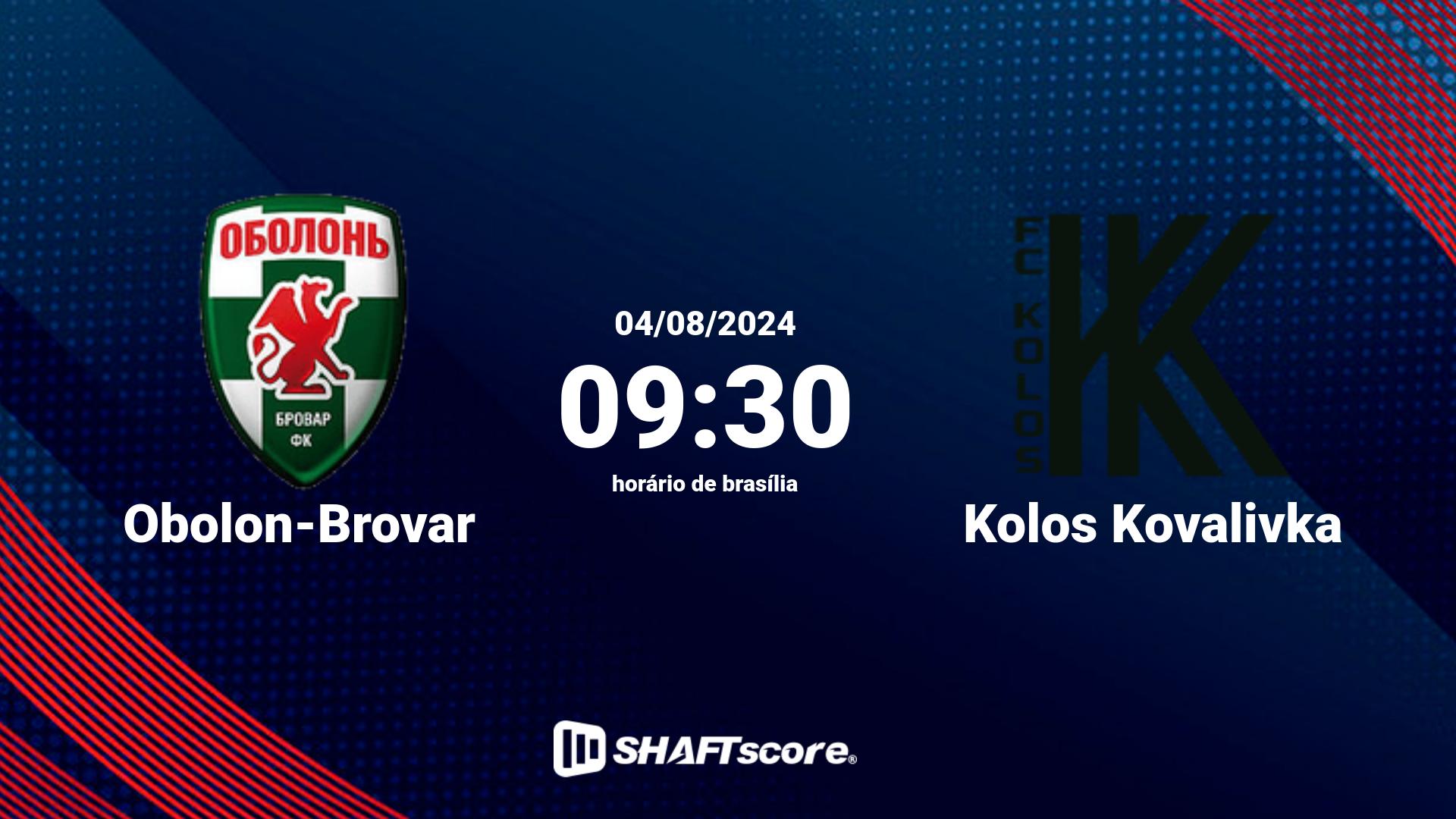 Estatísticas do jogo Obolon-Brovar vs Kolos Kovalivka 04.08 09:30