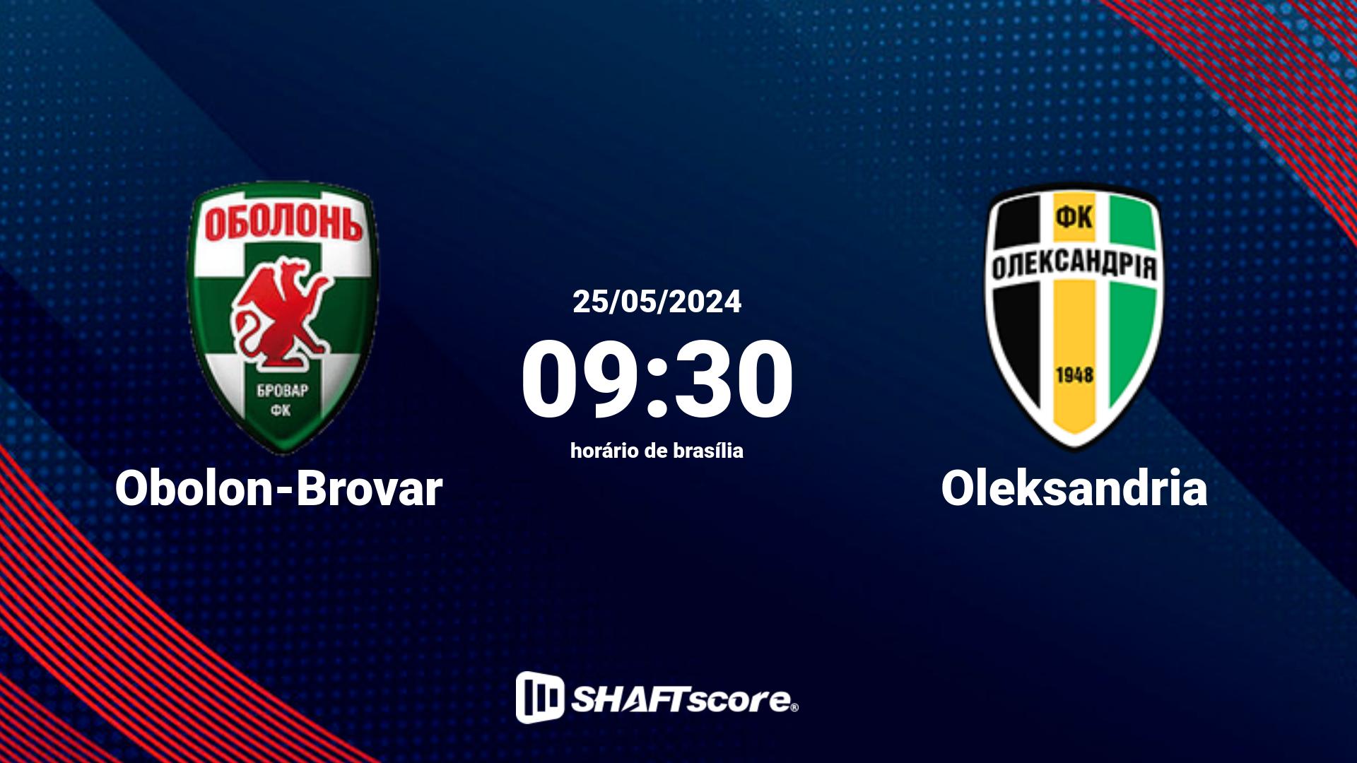 Estatísticas do jogo Obolon-Brovar vs Oleksandria 25.05 09:30