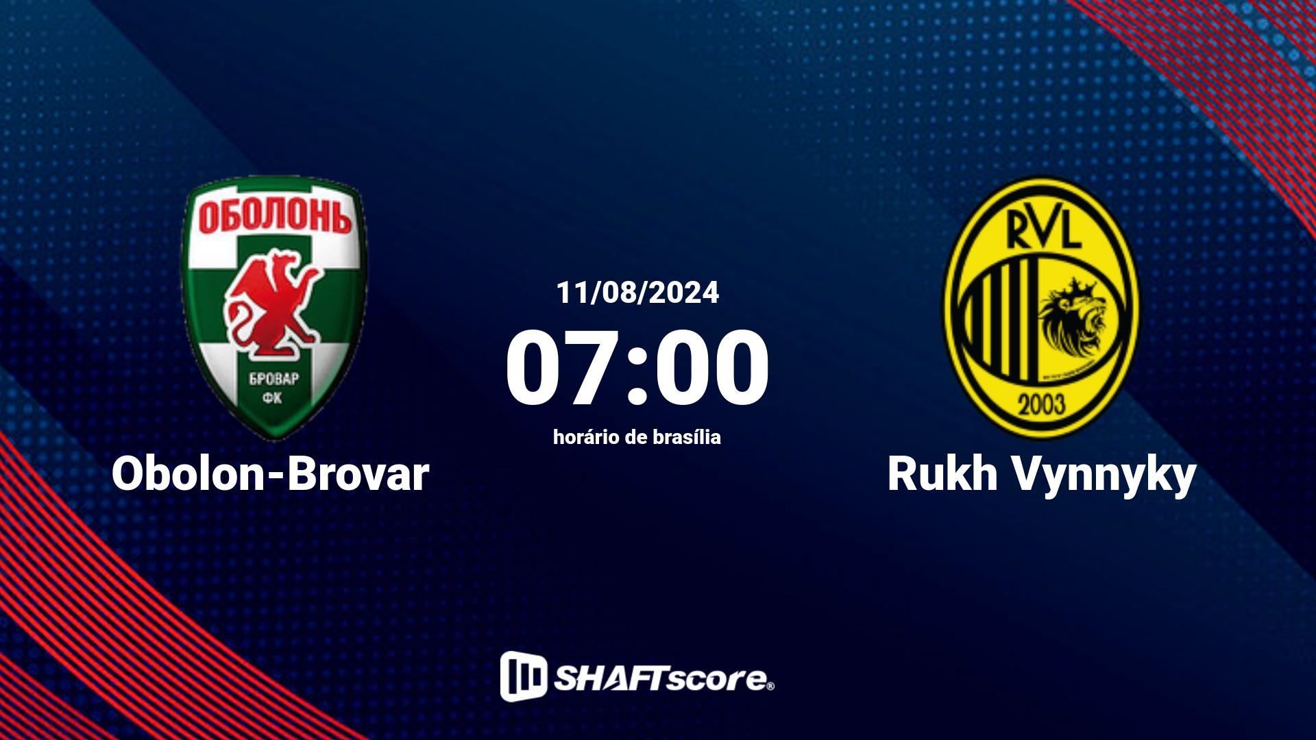 Estatísticas do jogo Obolon-Brovar vs Rukh Vynnyky 11.08 07:00