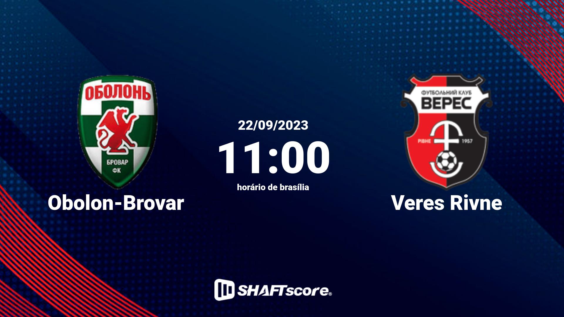 Estatísticas do jogo Obolon-Brovar vs Veres Rivne 22.09 11:00