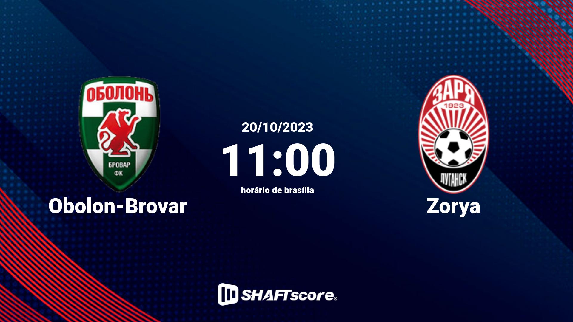 Estatísticas do jogo Obolon-Brovar vs Zorya 20.10 11:00