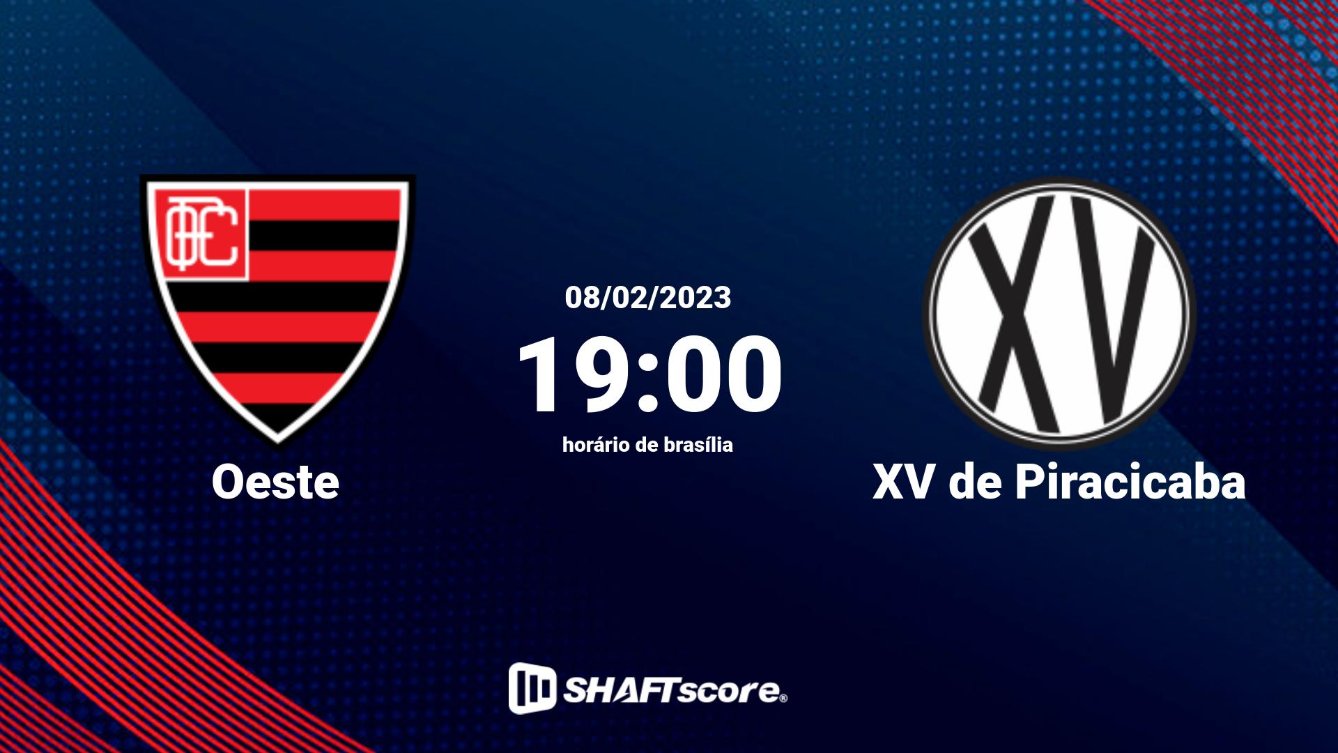 Estatísticas do jogo Oeste vs XV de Piracicaba 08.02 19:00